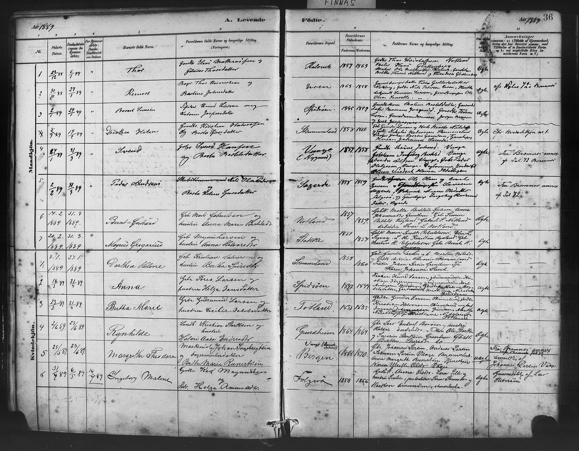 Finnås sokneprestembete, AV/SAB-A-99925/H/Ha/Haa/Haab/L0001: Parish register (official) no. B 1, 1881-1894, p. 36