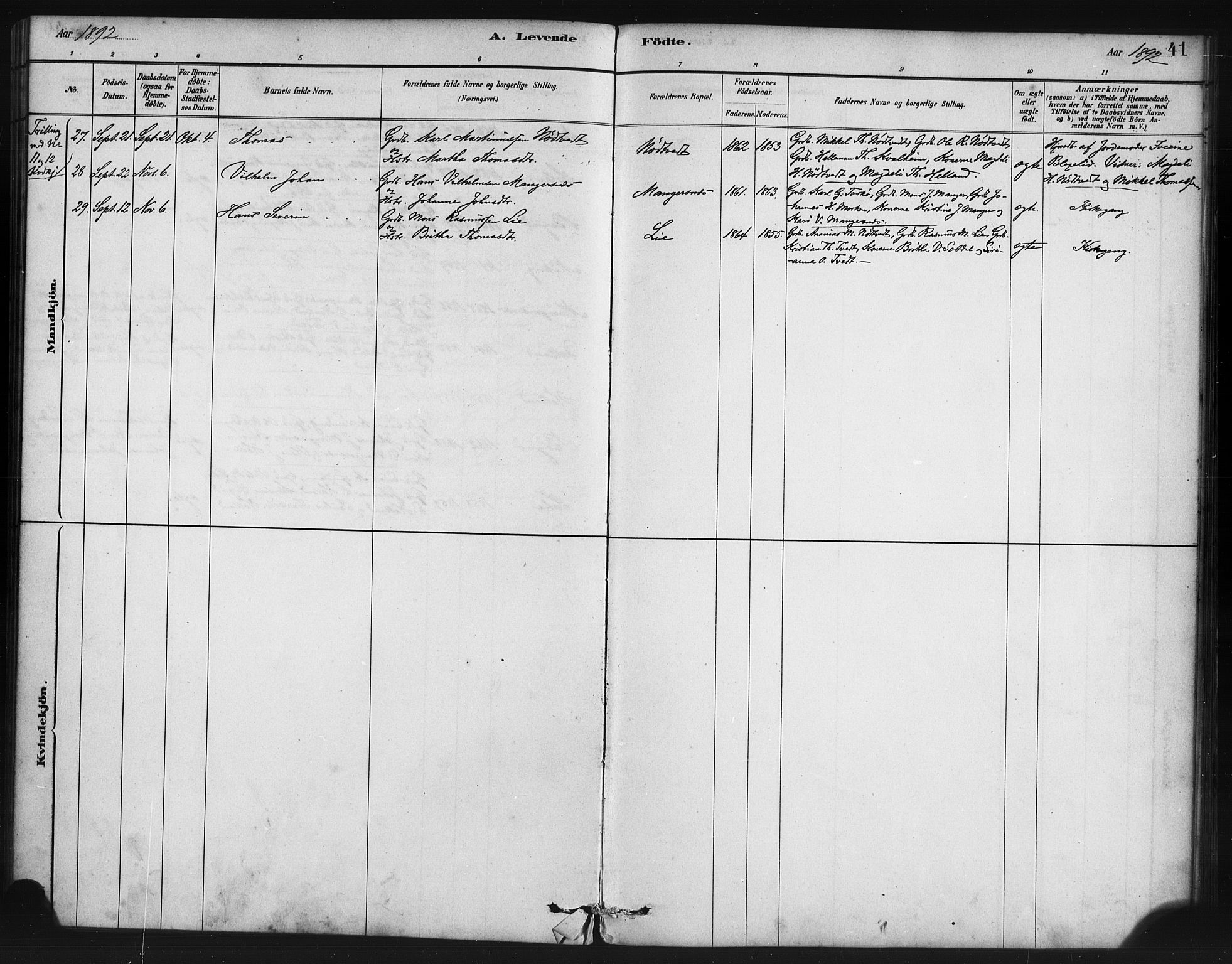 Manger sokneprestembete, AV/SAB-A-76801/H/Haa: Parish register (official) no. B 1, 1881-1892, p. 41