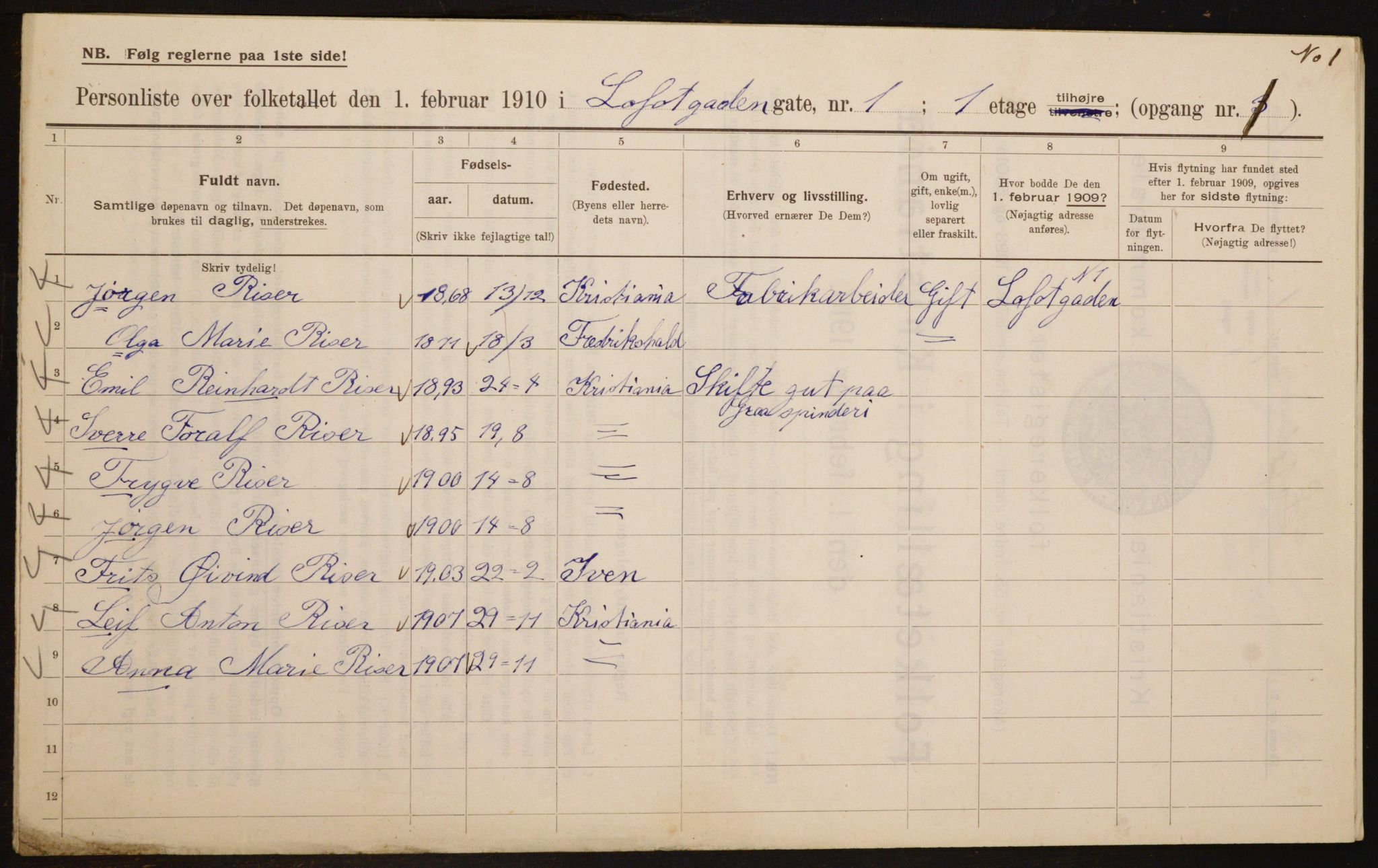 OBA, Municipal Census 1910 for Kristiania, 1910, p. 56346