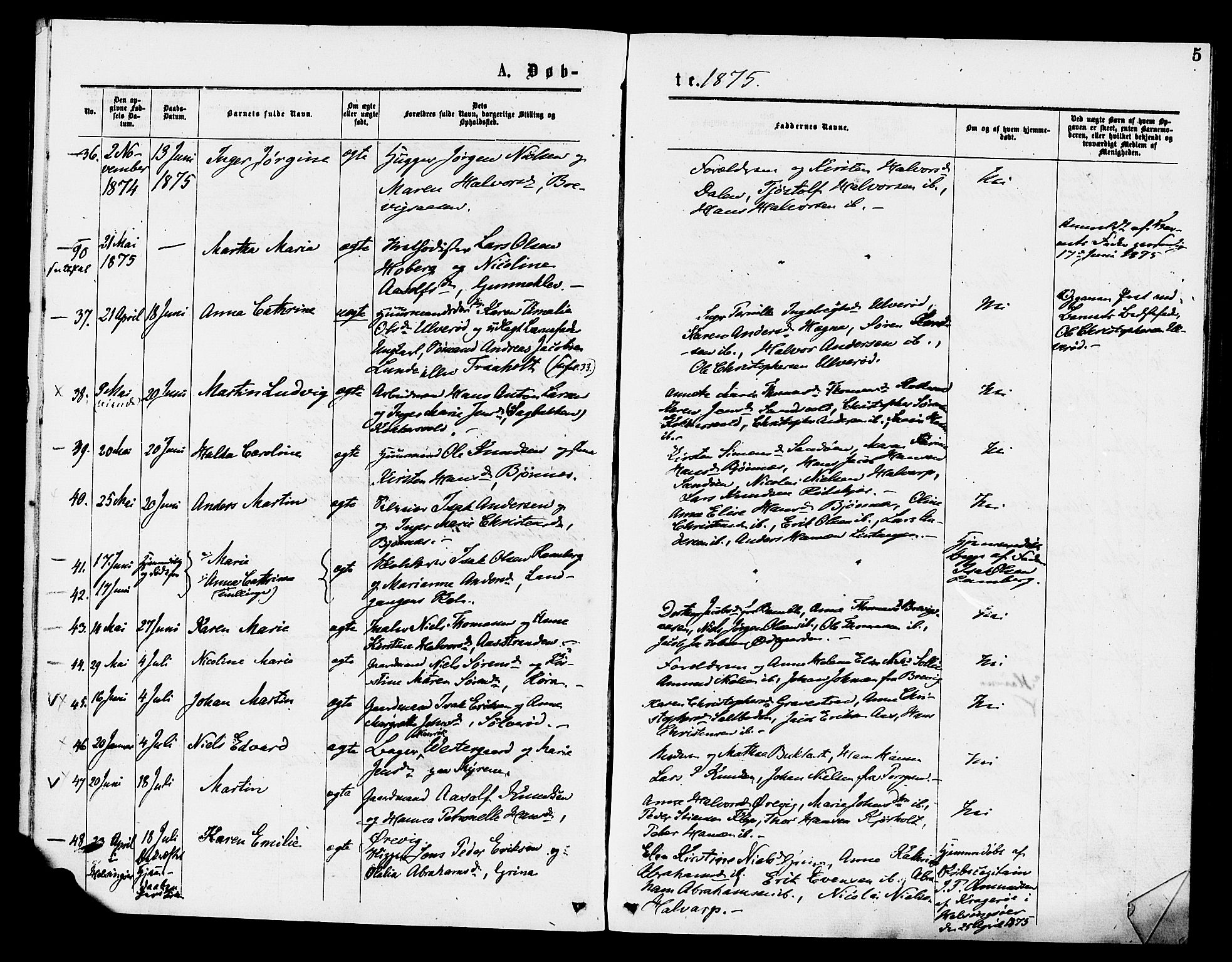Eidanger kirkebøker, AV/SAKO-A-261/F/Fa/L0011: Parish register (official) no. 11, 1875-1878, p. 5