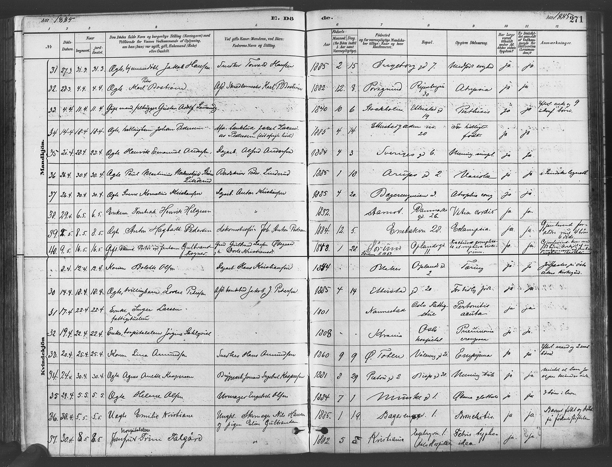 Gamlebyen prestekontor Kirkebøker, AV/SAO-A-10884/F/Fa/L0006: Parish register (official) no. 6, 1881-1890, p. 271