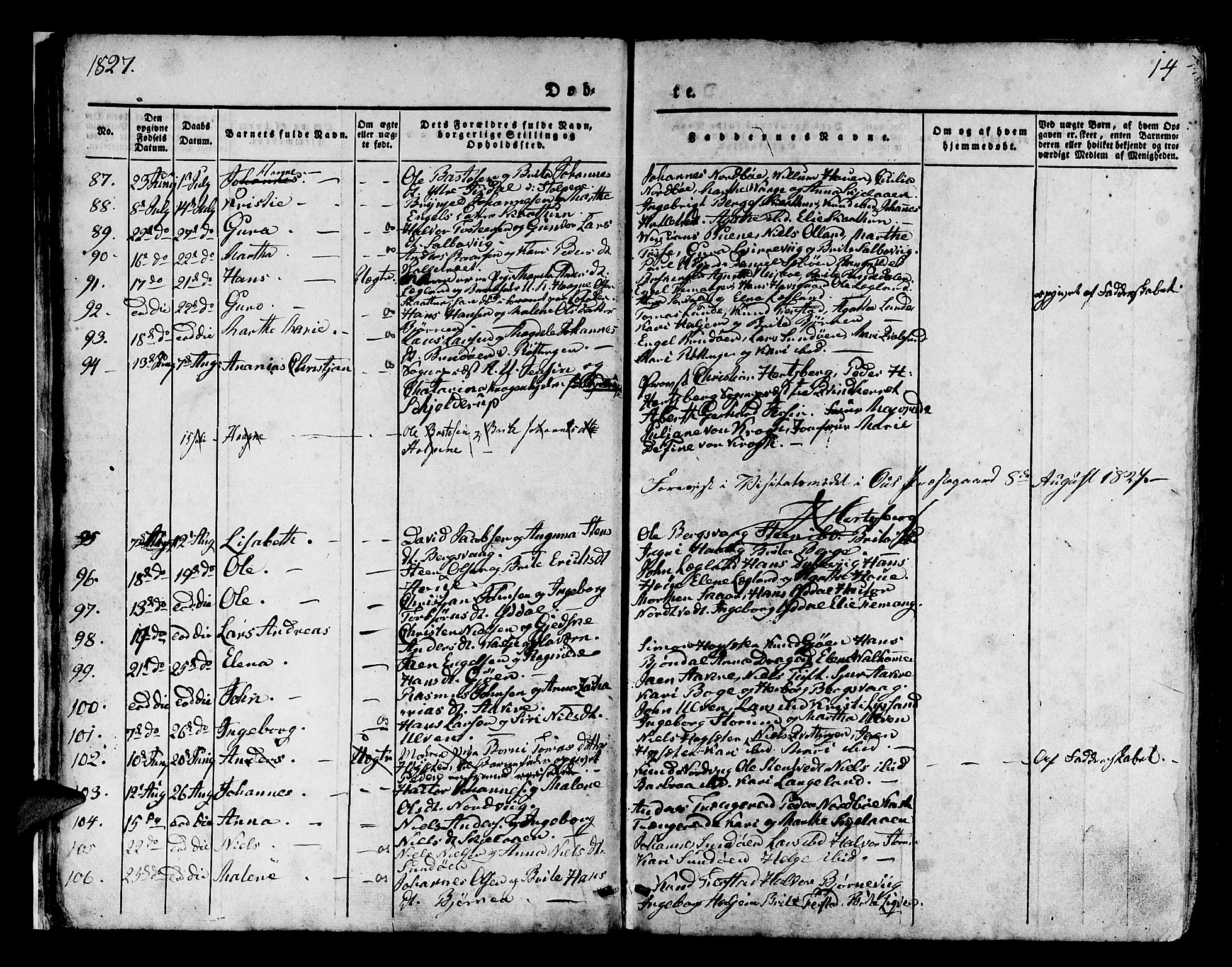 Os sokneprestembete, AV/SAB-A-99929: Parish register (official) no. A 14, 1826-1839, p. 14