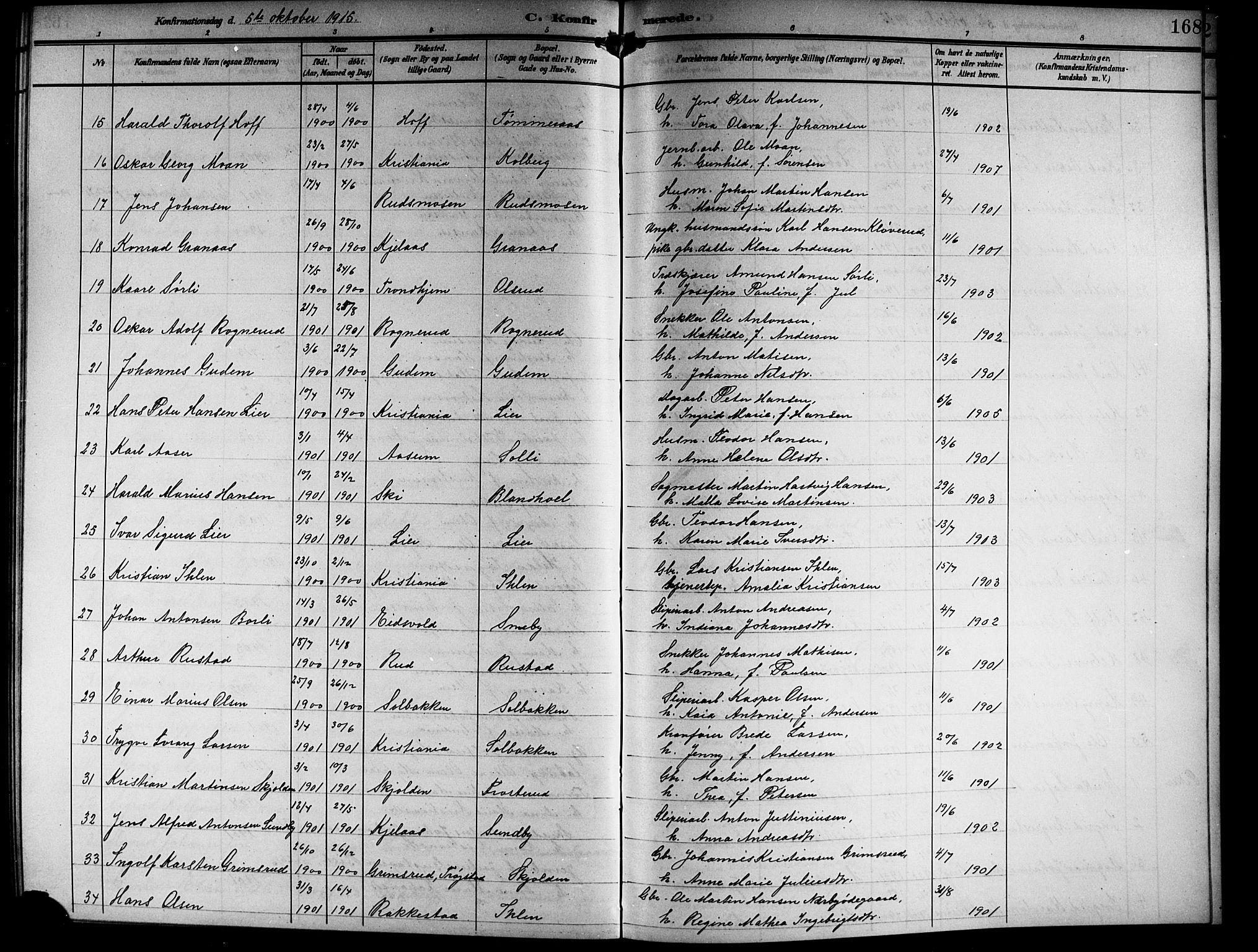Askim prestekontor Kirkebøker, SAO/A-10900/G/Ga/L0002: Parish register (copy) no. 2, 1903-1921, p. 168