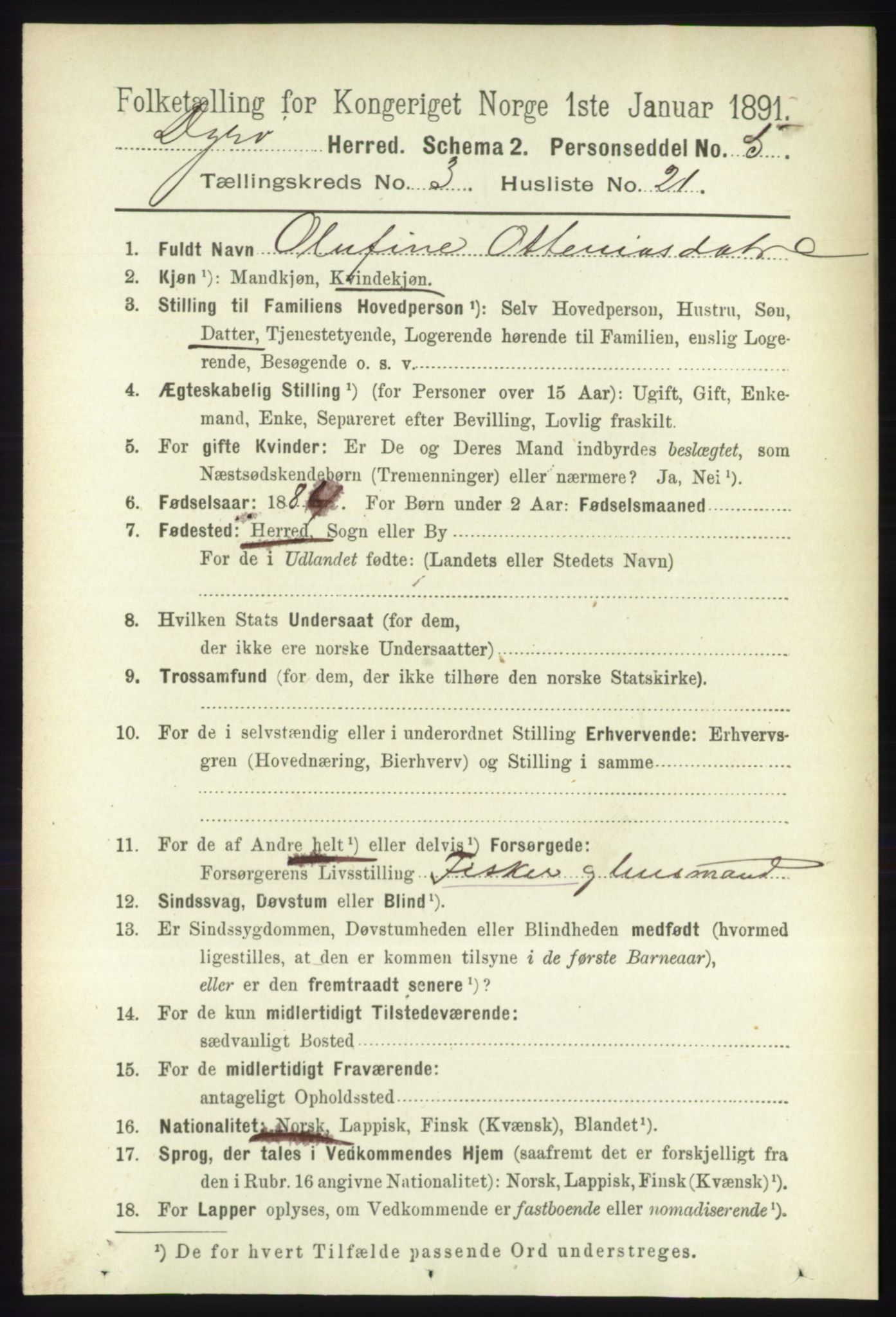 RA, 1891 census for 1926 Dyrøy, 1891, p. 1320