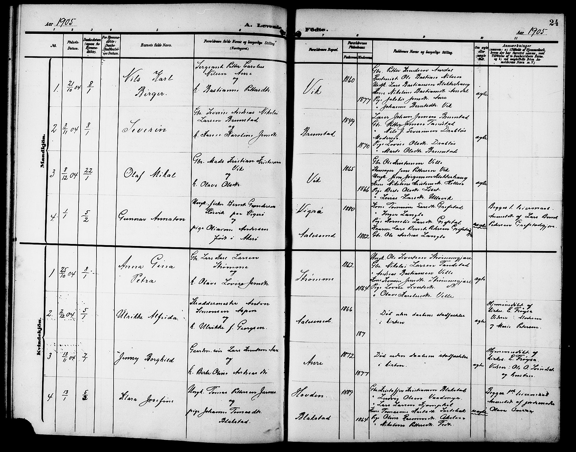 Ministerialprotokoller, klokkerbøker og fødselsregistre - Møre og Romsdal, AV/SAT-A-1454/523/L0341: Parish register (copy) no. 523C04, 1903-1916, p. 24