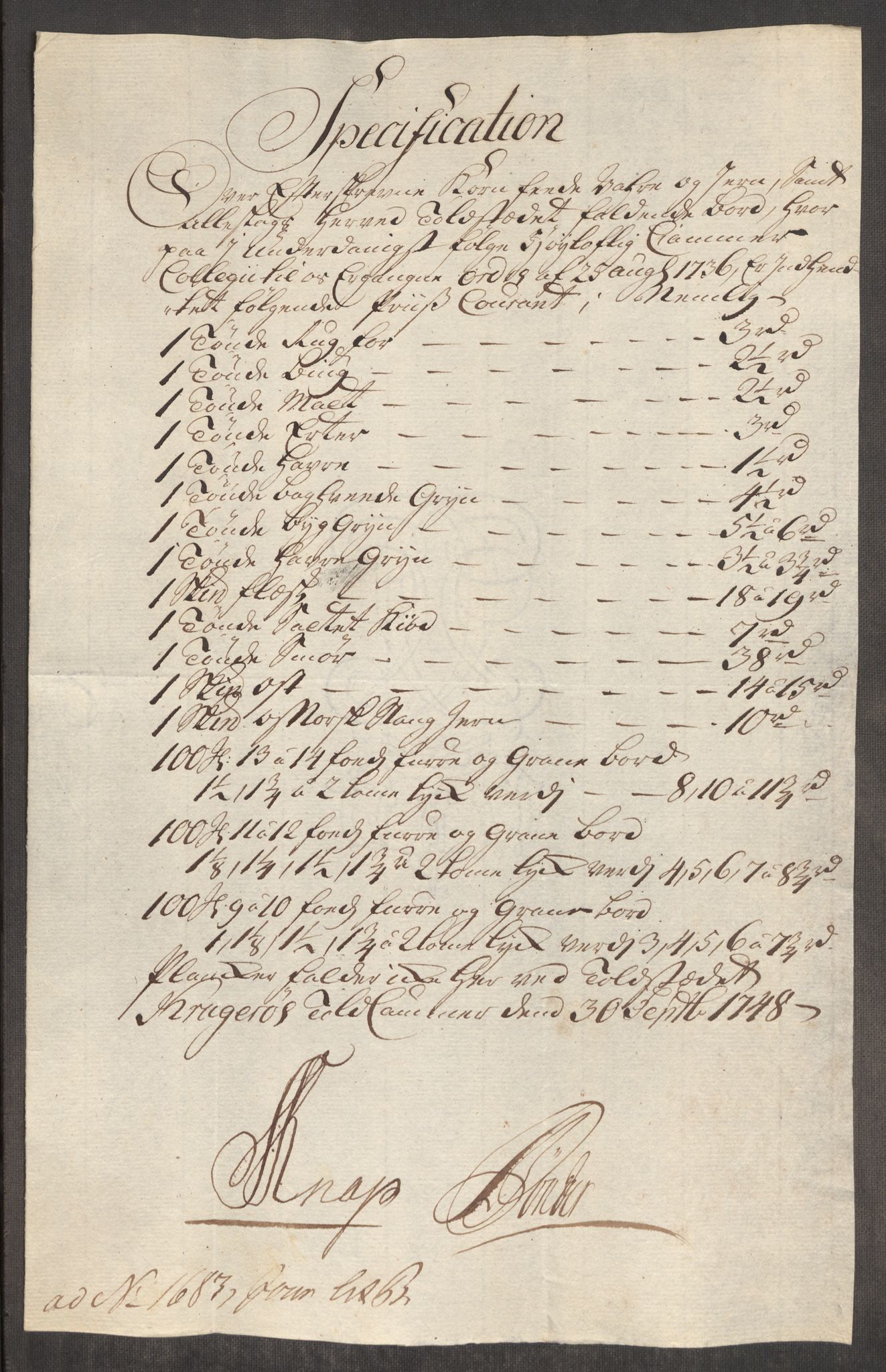 Rentekammeret inntil 1814, Realistisk ordnet avdeling, AV/RA-EA-4070/Oe/L0003: [Ø1]: Priskuranter, 1745-1748, p. 807