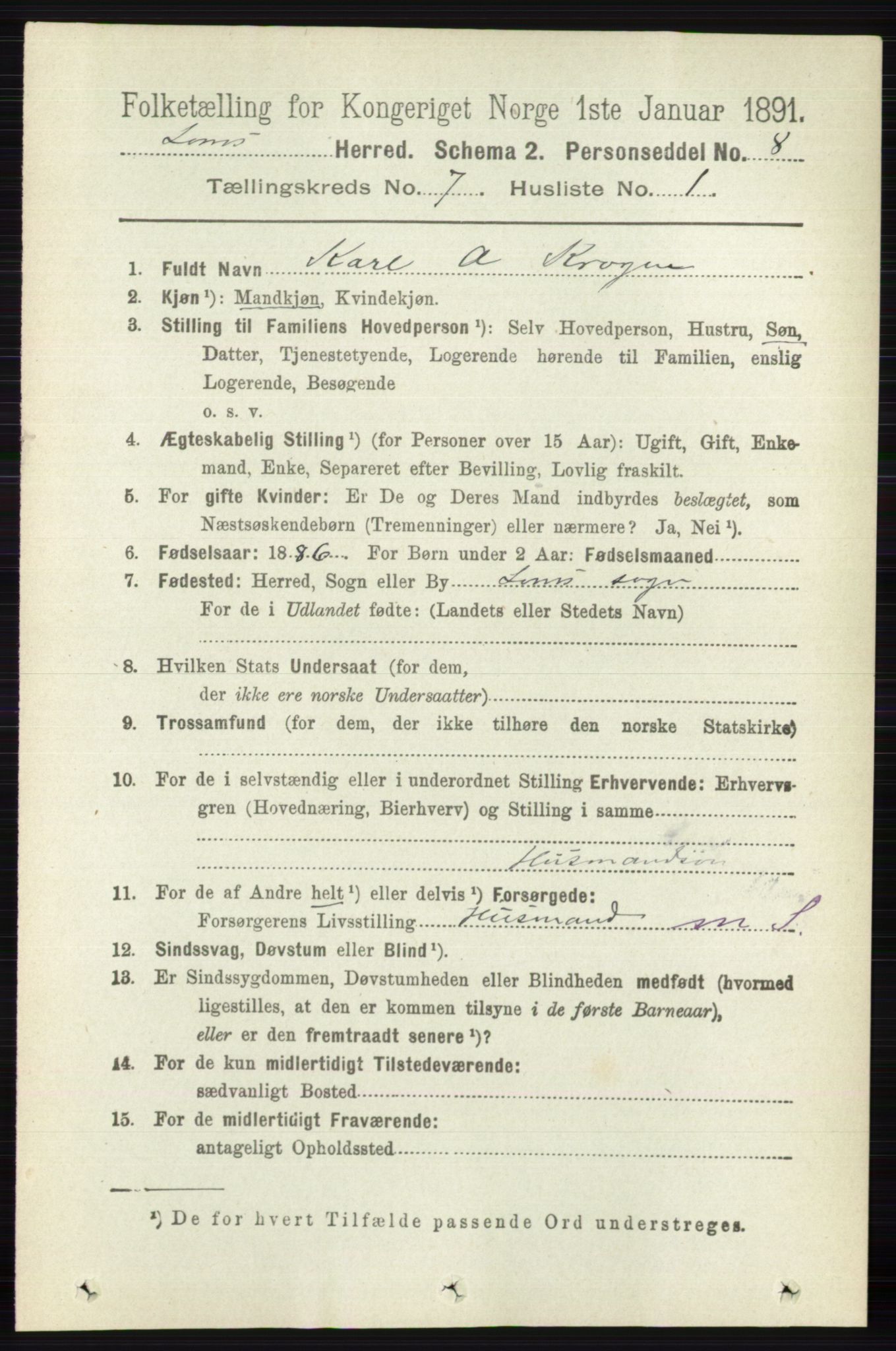 RA, 1891 census for 0514 Lom, 1891, p. 2805