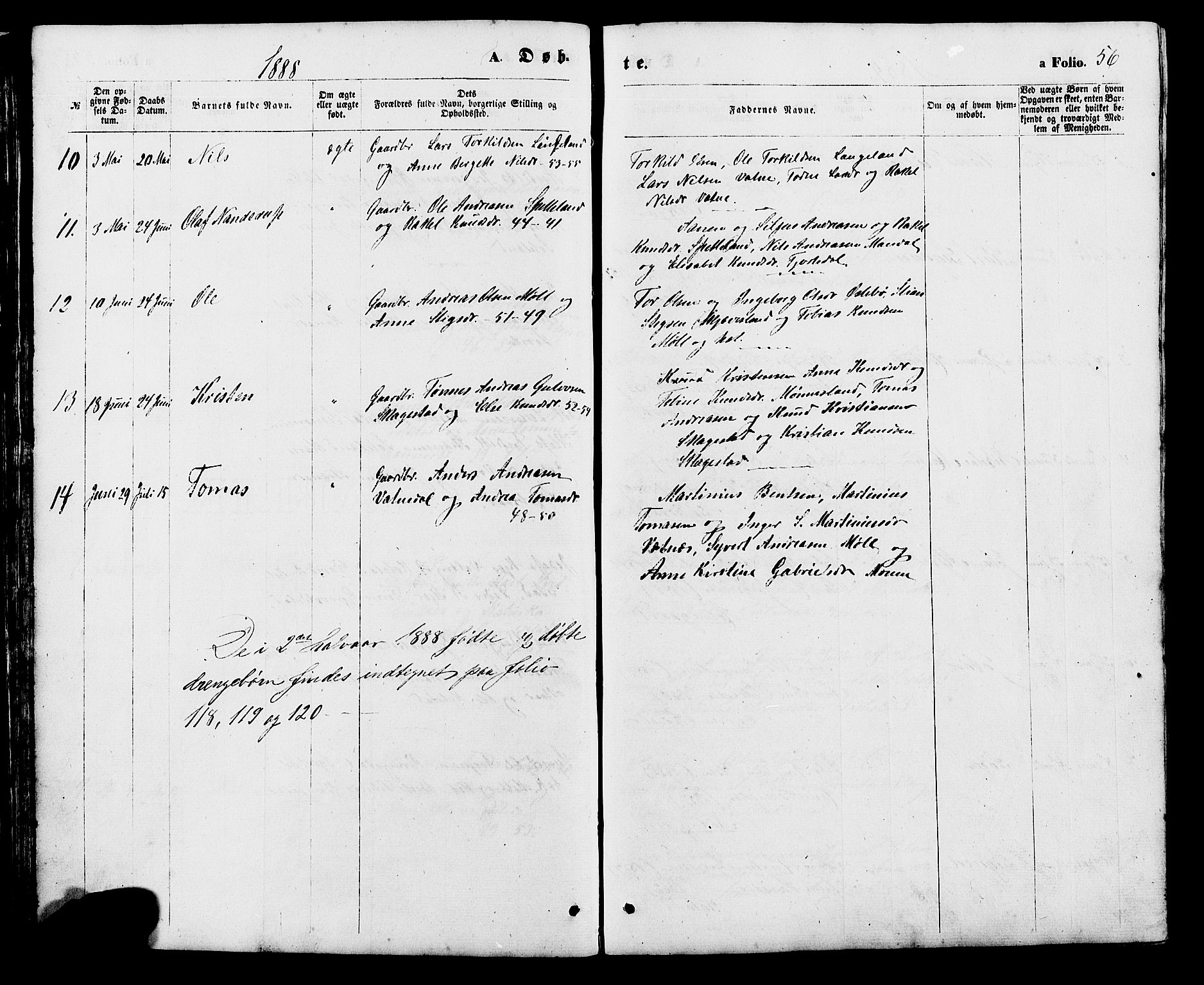 Holum sokneprestkontor, SAK/1111-0022/F/Fb/Fba/L0004: Parish register (copy) no. B 4, 1867-1890, p. 56