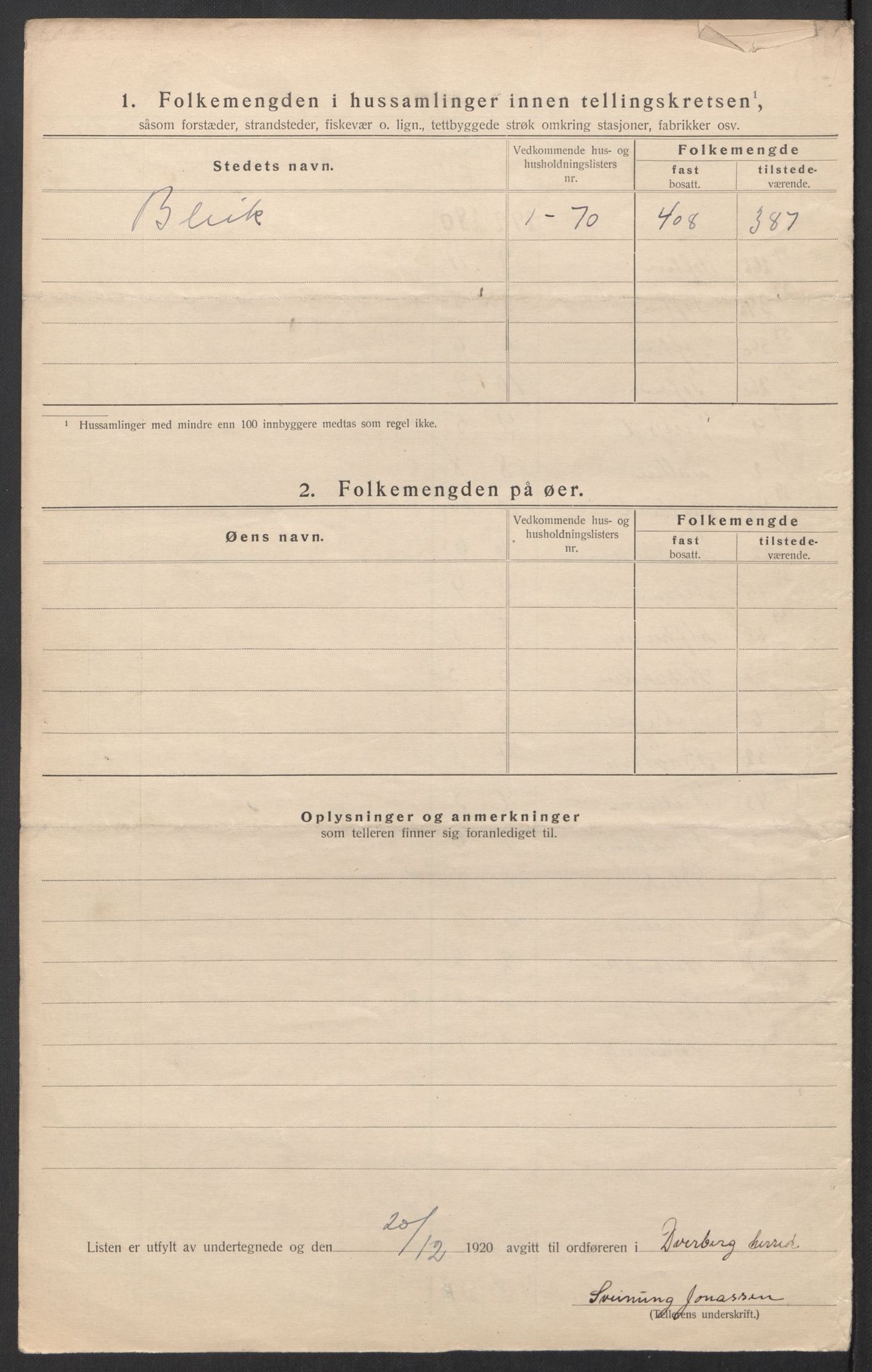 SAT, 1920 census for Dverberg, 1920, p. 8