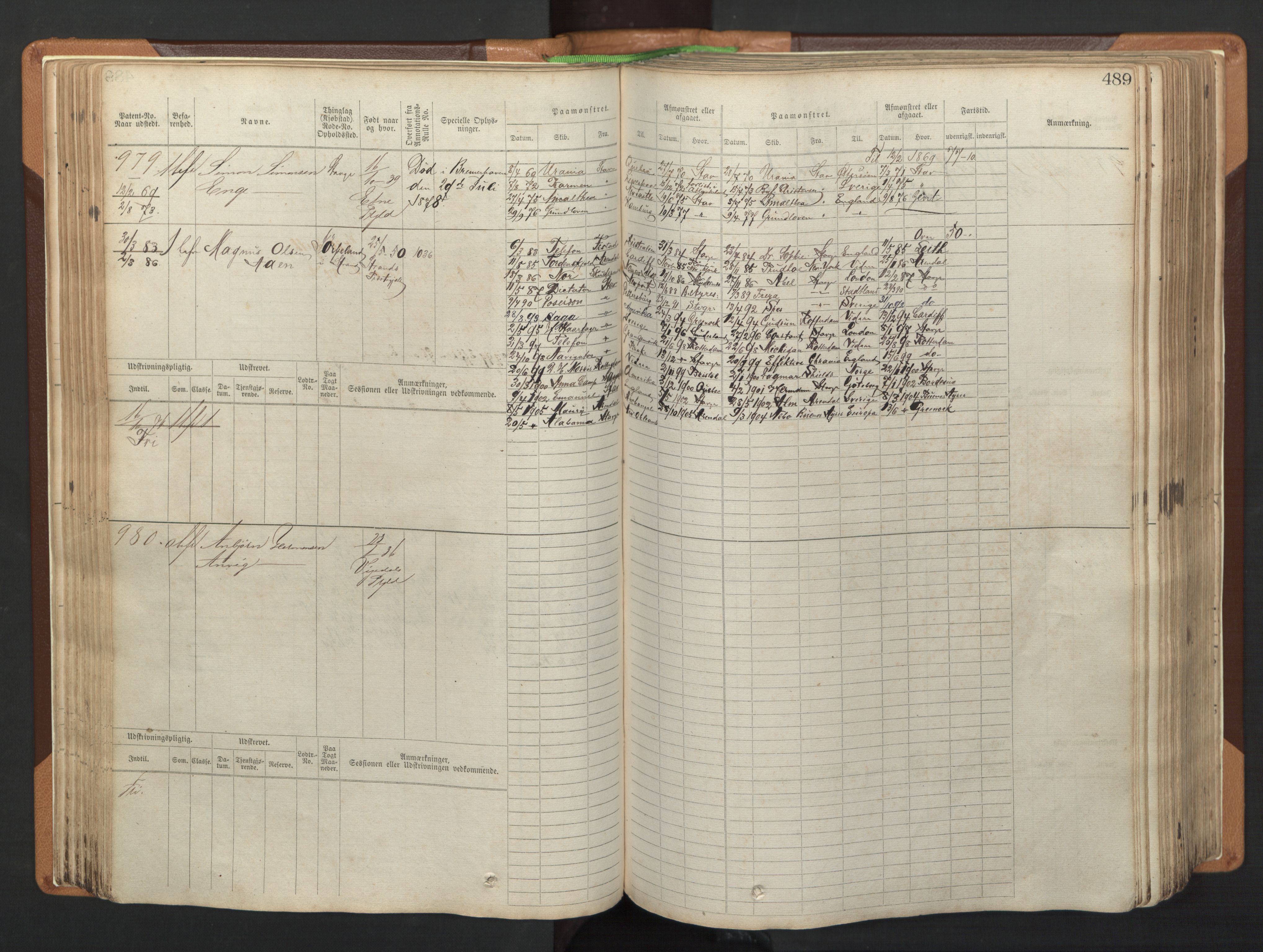 Stavanger sjømannskontor, AV/SAST-A-102006/F/Fb/Fbb/L0005: Sjøfartshovedrulle, patentnr. 793-1606 (del 2), 1869-1880, p. 99