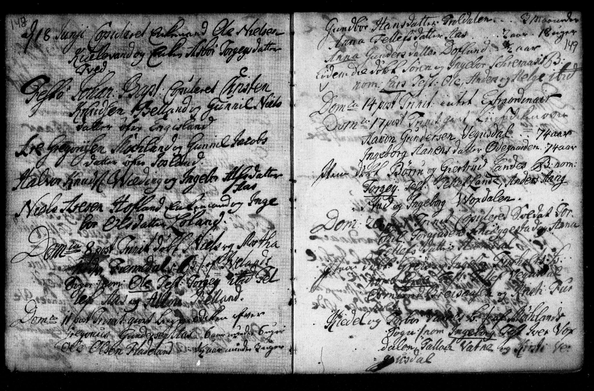 Herefoss sokneprestkontor, AV/SAK-1111-0019/F/Fa/Fab/L0001: Parish register (official) no. A 1, 1704-1779, p. 148-149