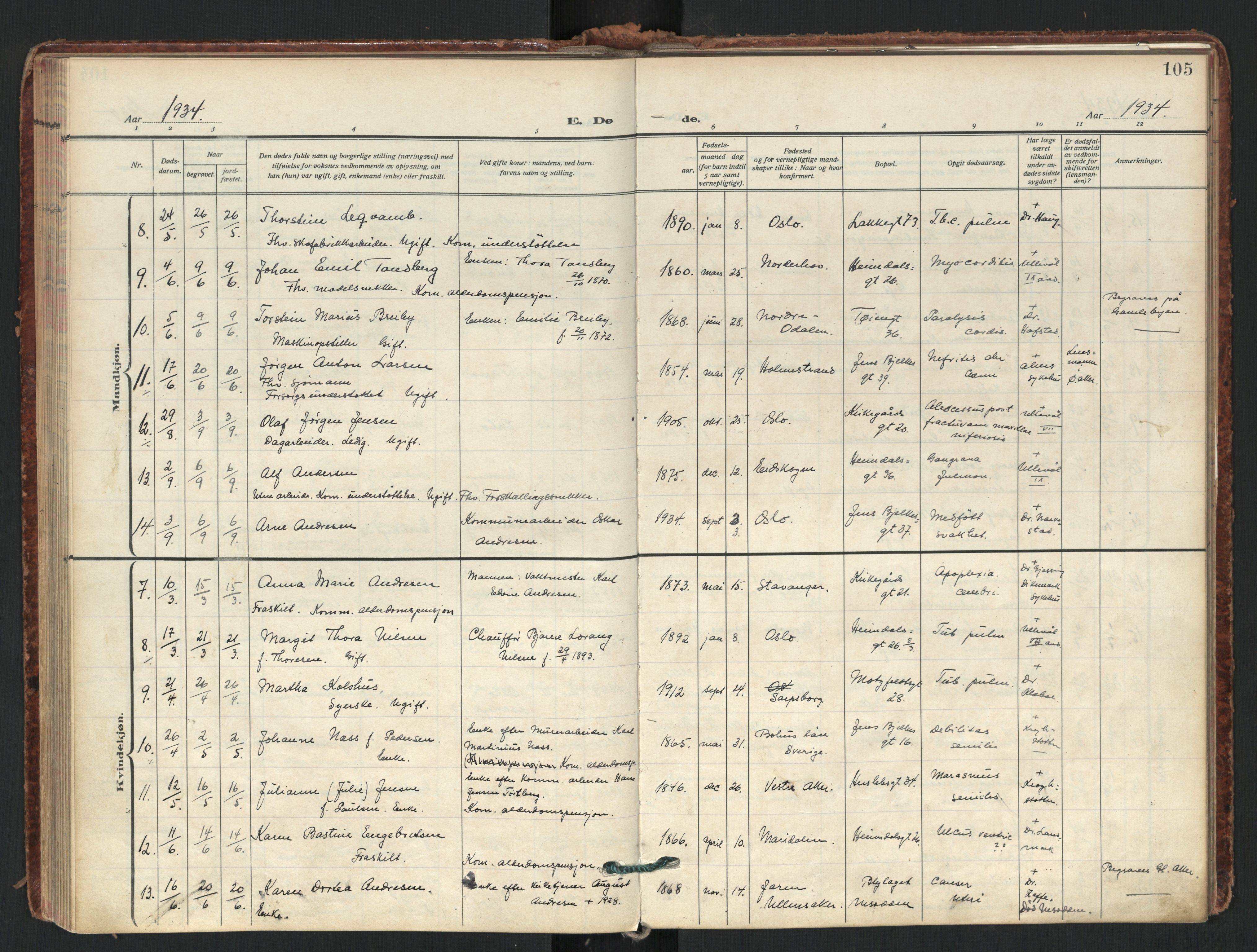 Tøyen prestekontor Kirkebøker, AV/SAO-A-10167a/F/Fa/L0006: Parish register (official) no. I 6, 1931-1966, p. 105