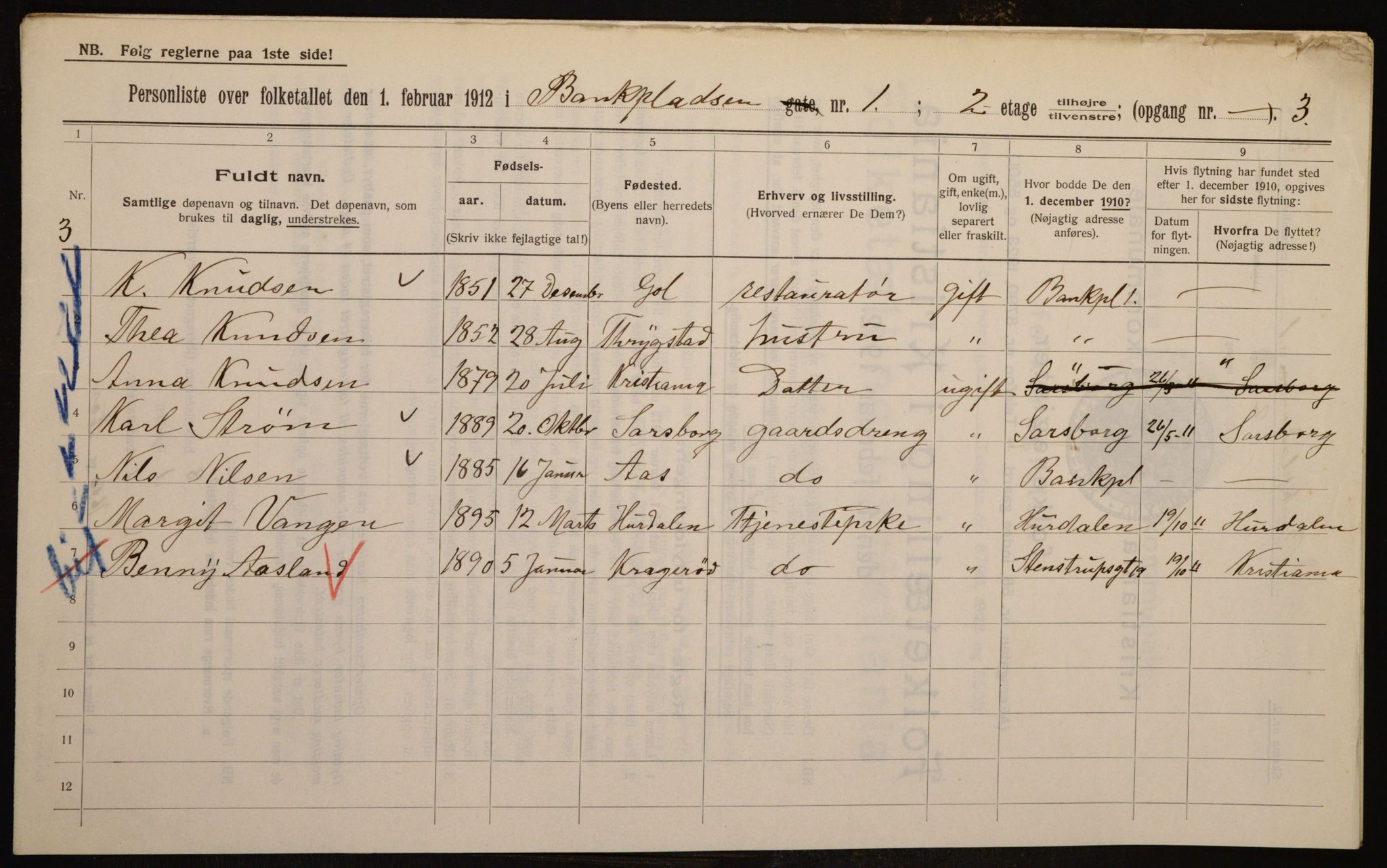 OBA, Municipal Census 1912 for Kristiania, 1912, p. 3235