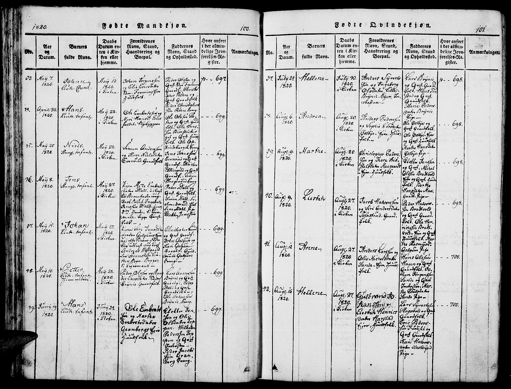 Romedal prestekontor, AV/SAH-PREST-004/K/L0002: Parish register (official) no. 2, 1814-1828, p. 100-101