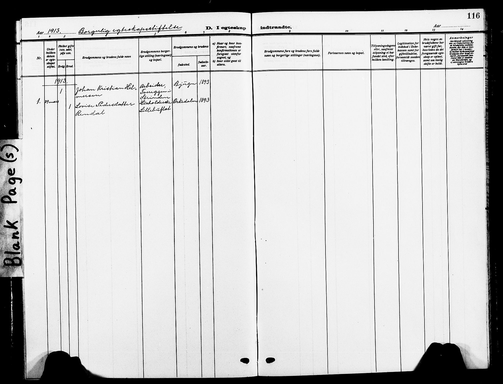 Ministerialprotokoller, klokkerbøker og fødselsregistre - Sør-Trøndelag, SAT/A-1456/618/L0453: Parish register (copy) no. 618C04, 1907-1925, p. 116