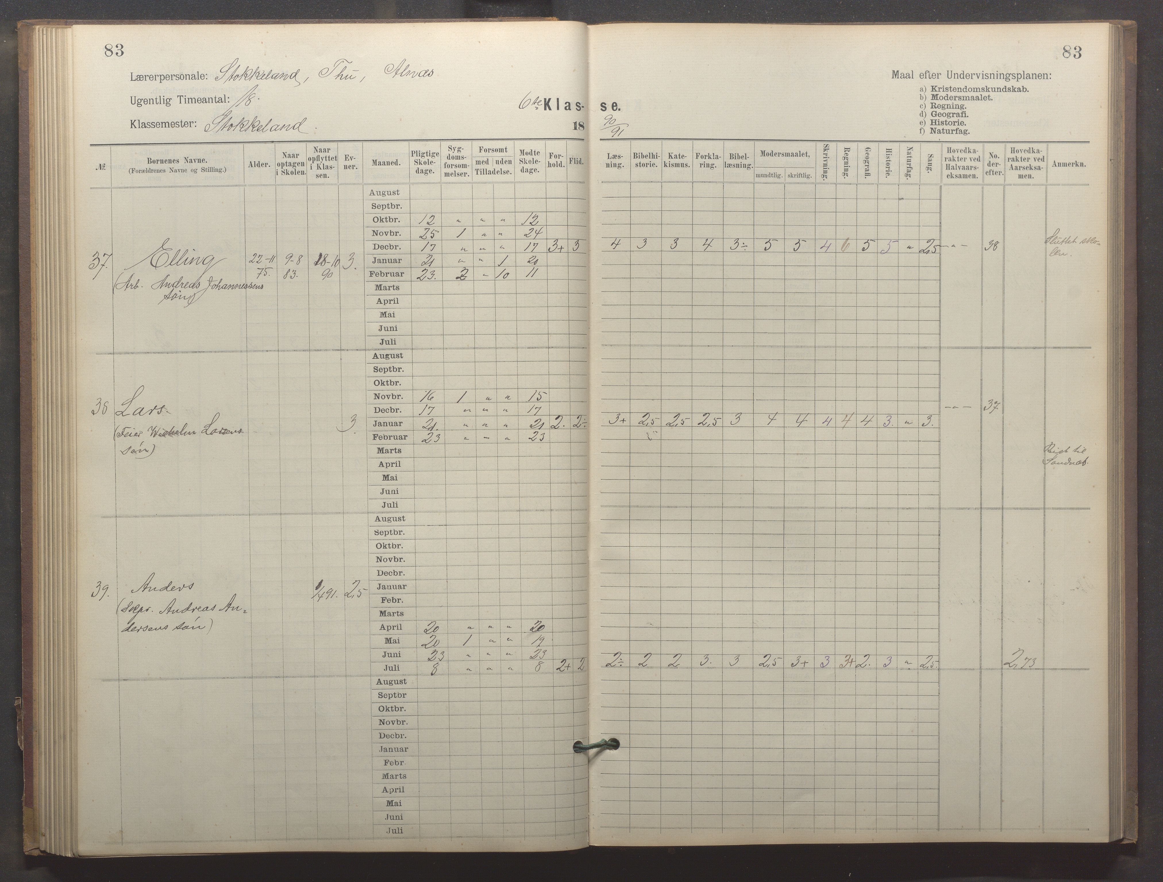 Egersund kommune (Ladested) - Egersund almueskole/folkeskole, IKAR/K-100521/H/L0023: Skoleprotokoll - Almueskolen, 6. klasse, 1886-1892, p. 83