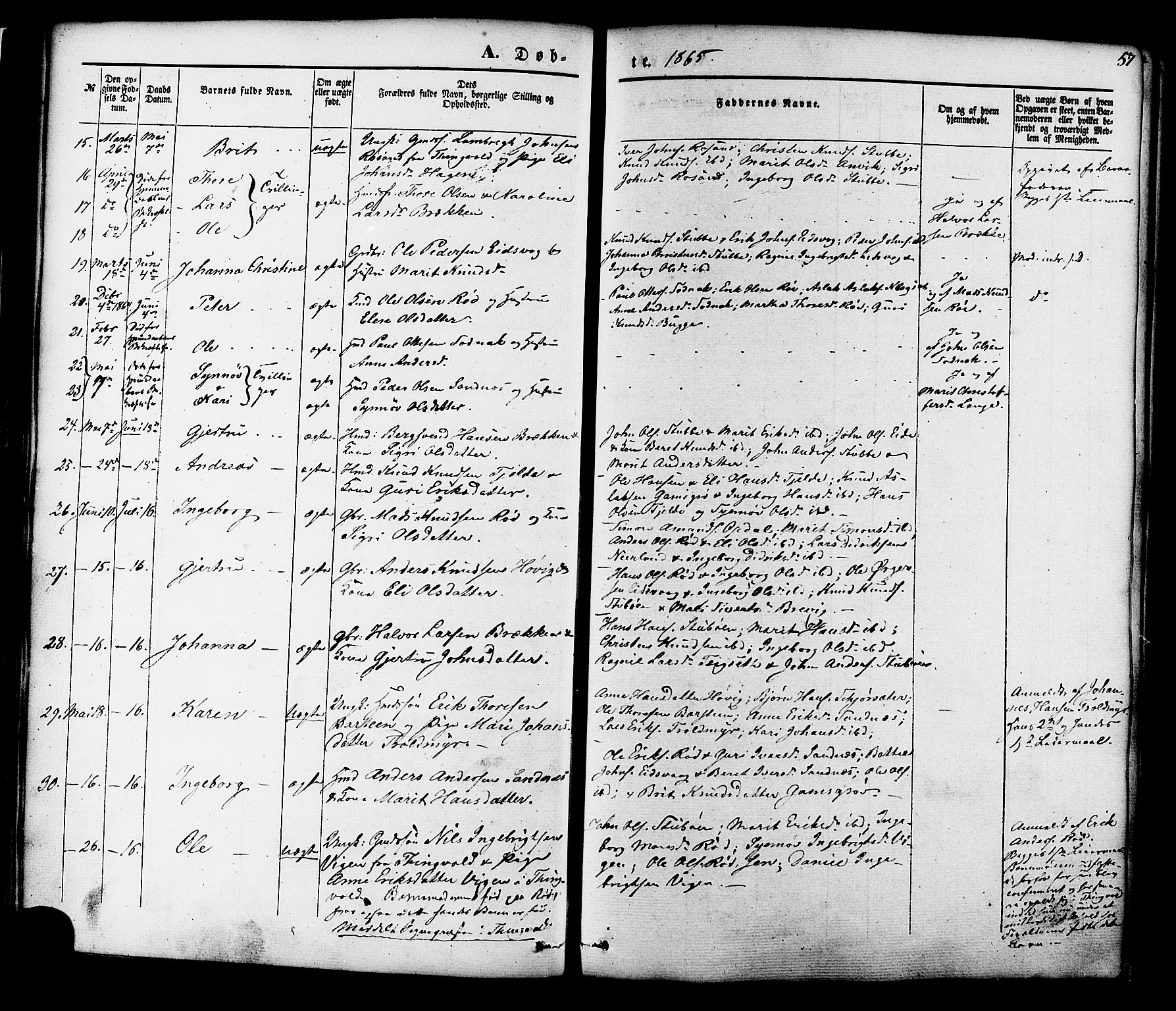 Ministerialprotokoller, klokkerbøker og fødselsregistre - Møre og Romsdal, SAT/A-1454/551/L0625: Parish register (official) no. 551A05, 1846-1879, p. 57