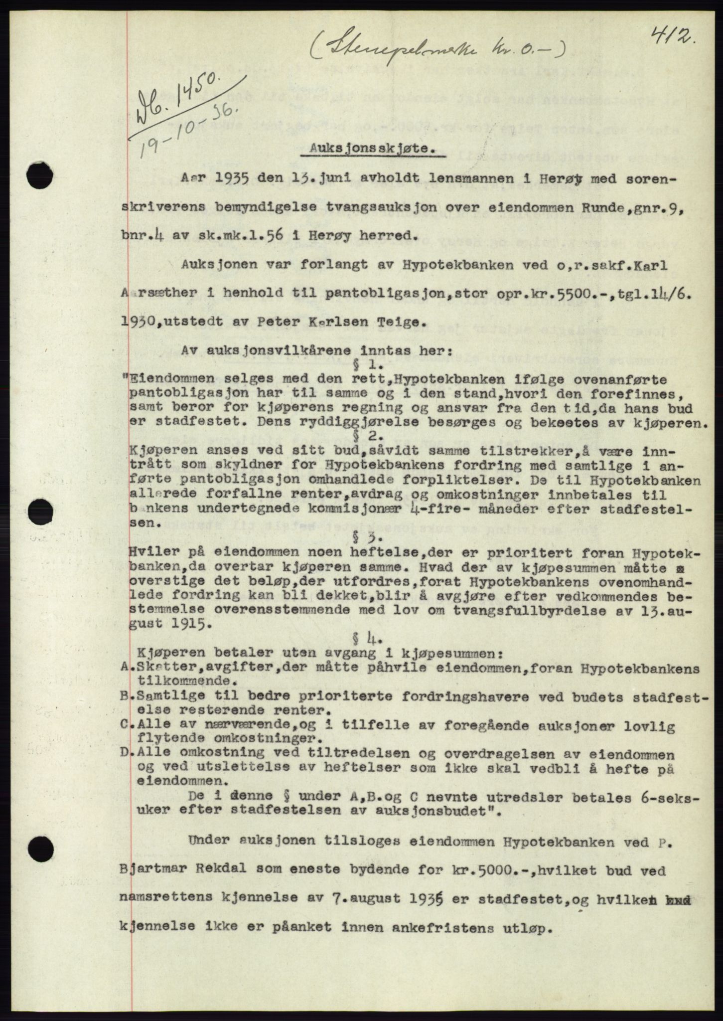 Søre Sunnmøre sorenskriveri, AV/SAT-A-4122/1/2/2C/L0061: Mortgage book no. 55, 1936-1936, Diary no: : 1450/1936