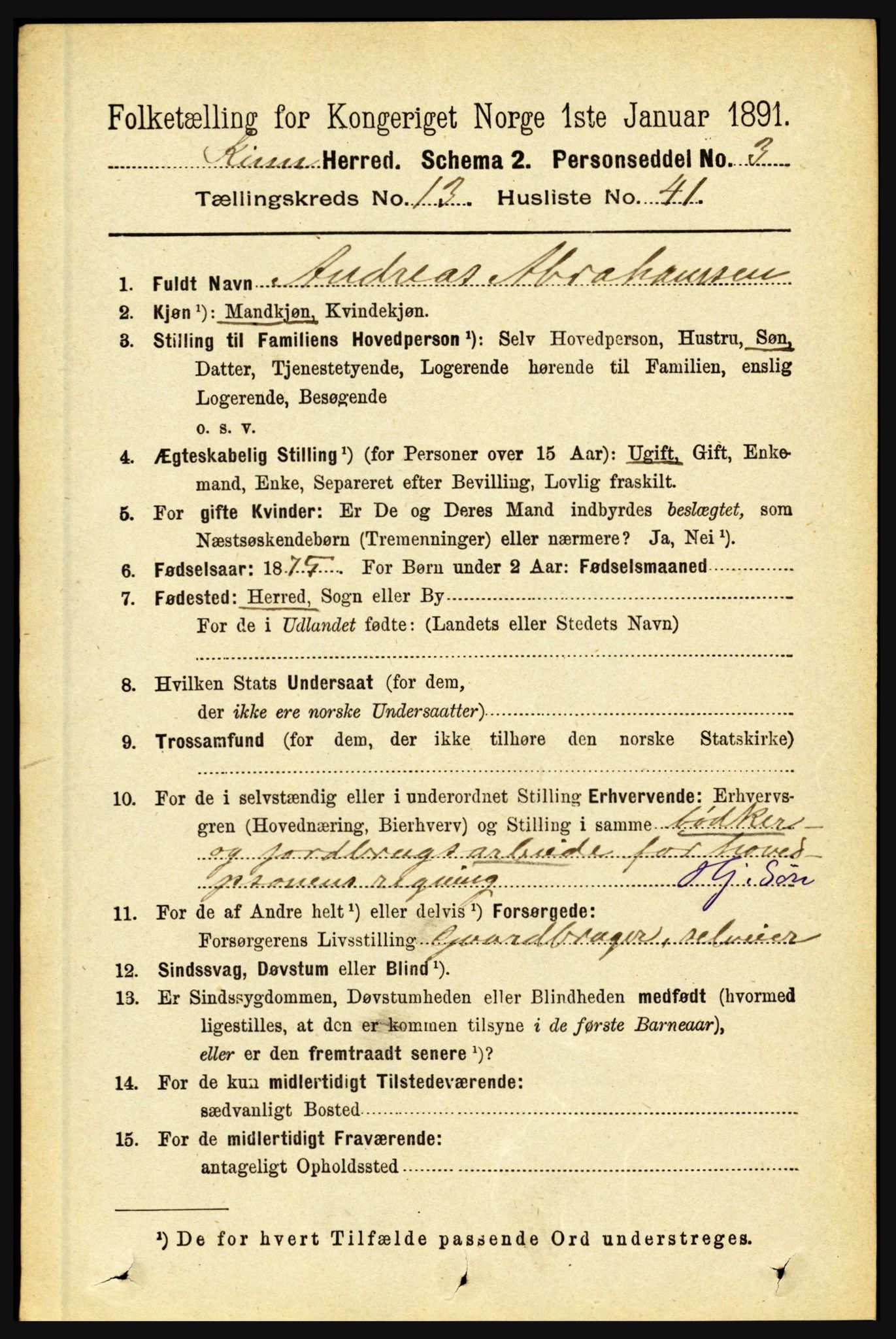 RA, 1891 census for 1437 Kinn, 1891, p. 5337