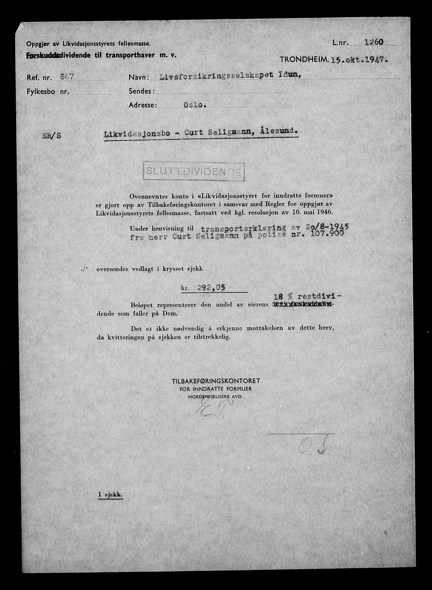 Justisdepartementet, Tilbakeføringskontoret for inndratte formuer, AV/RA-S-1564/H/Hc/Hcb/L0915: --, 1945-1947, p. 386