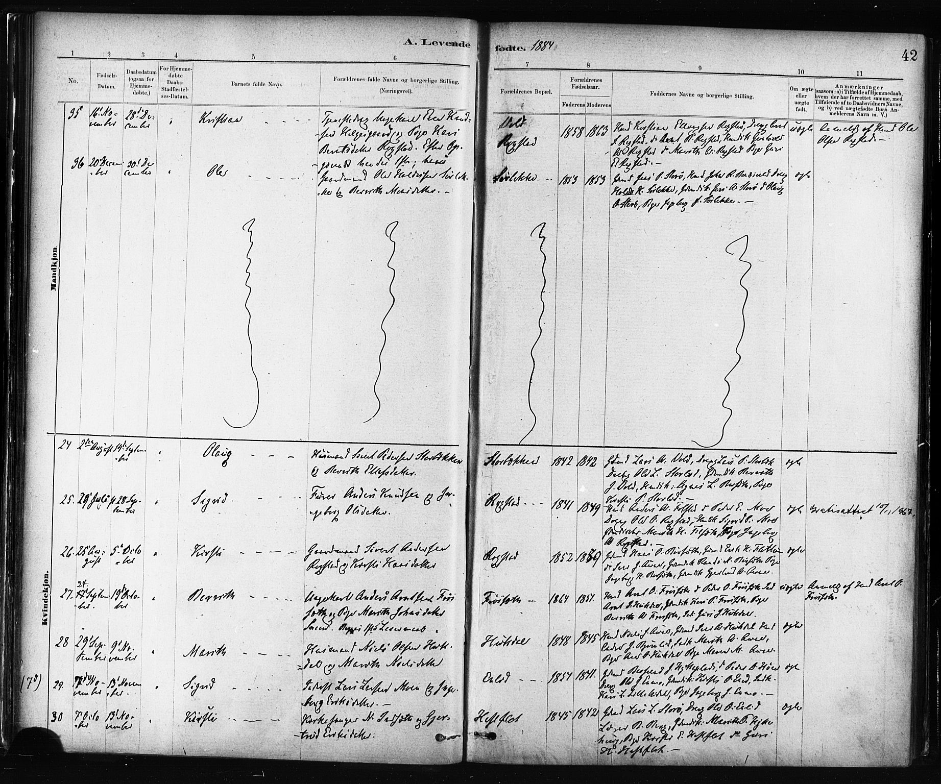 Ministerialprotokoller, klokkerbøker og fødselsregistre - Sør-Trøndelag, SAT/A-1456/687/L1002: Parish register (official) no. 687A08, 1878-1890, p. 42