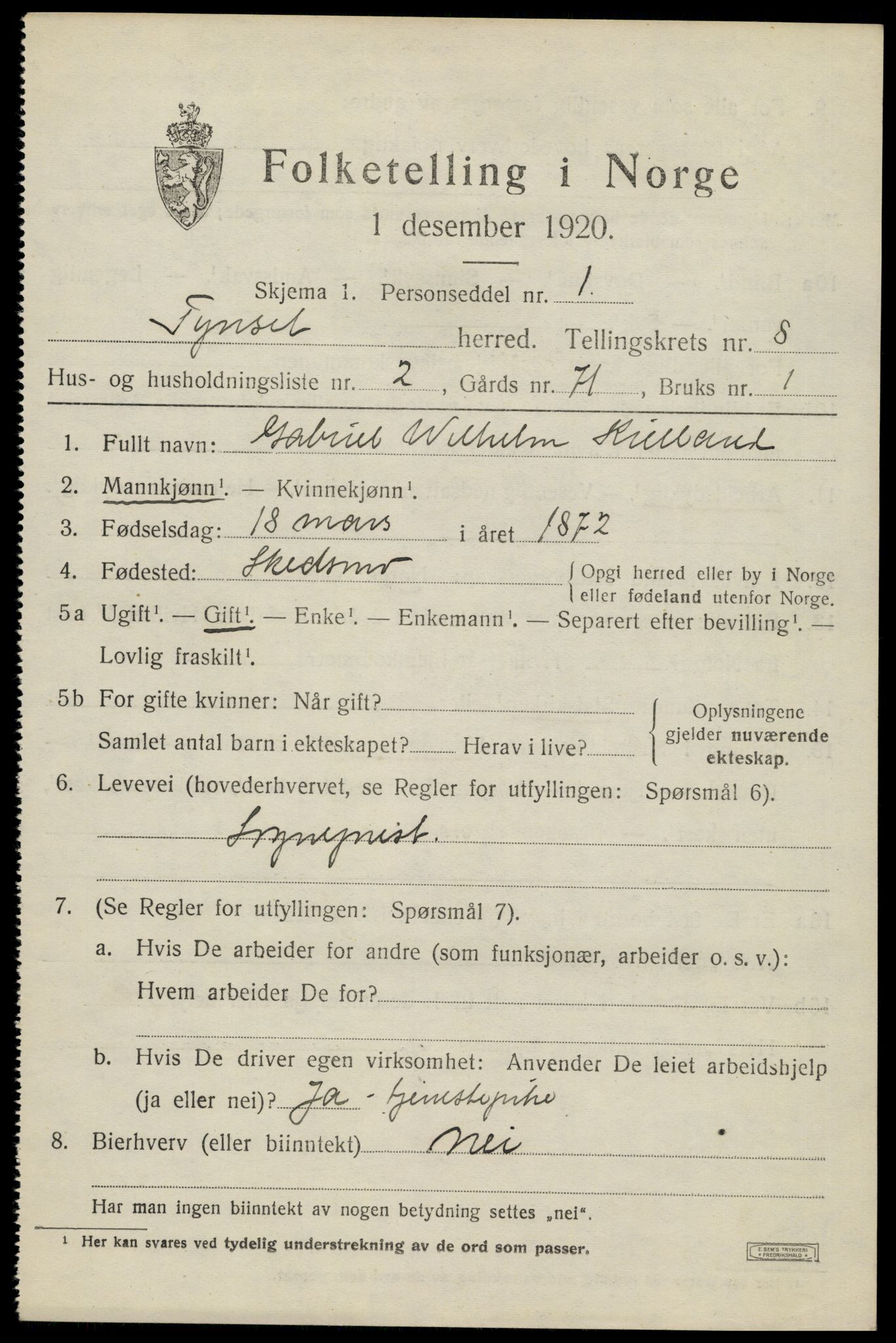 SAH, 1920 census for Tynset, 1920, p. 6556