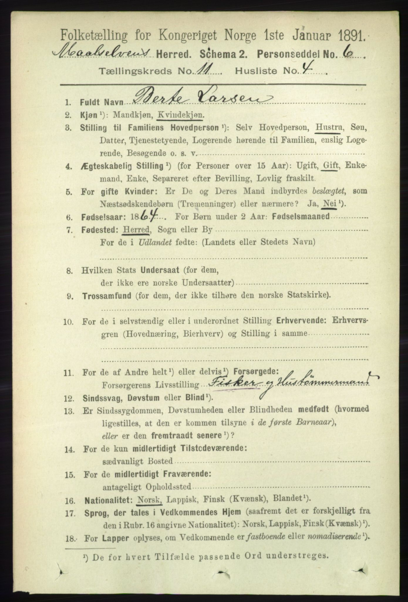 RA, 1891 census for 1924 Målselv, 1891, p. 3299