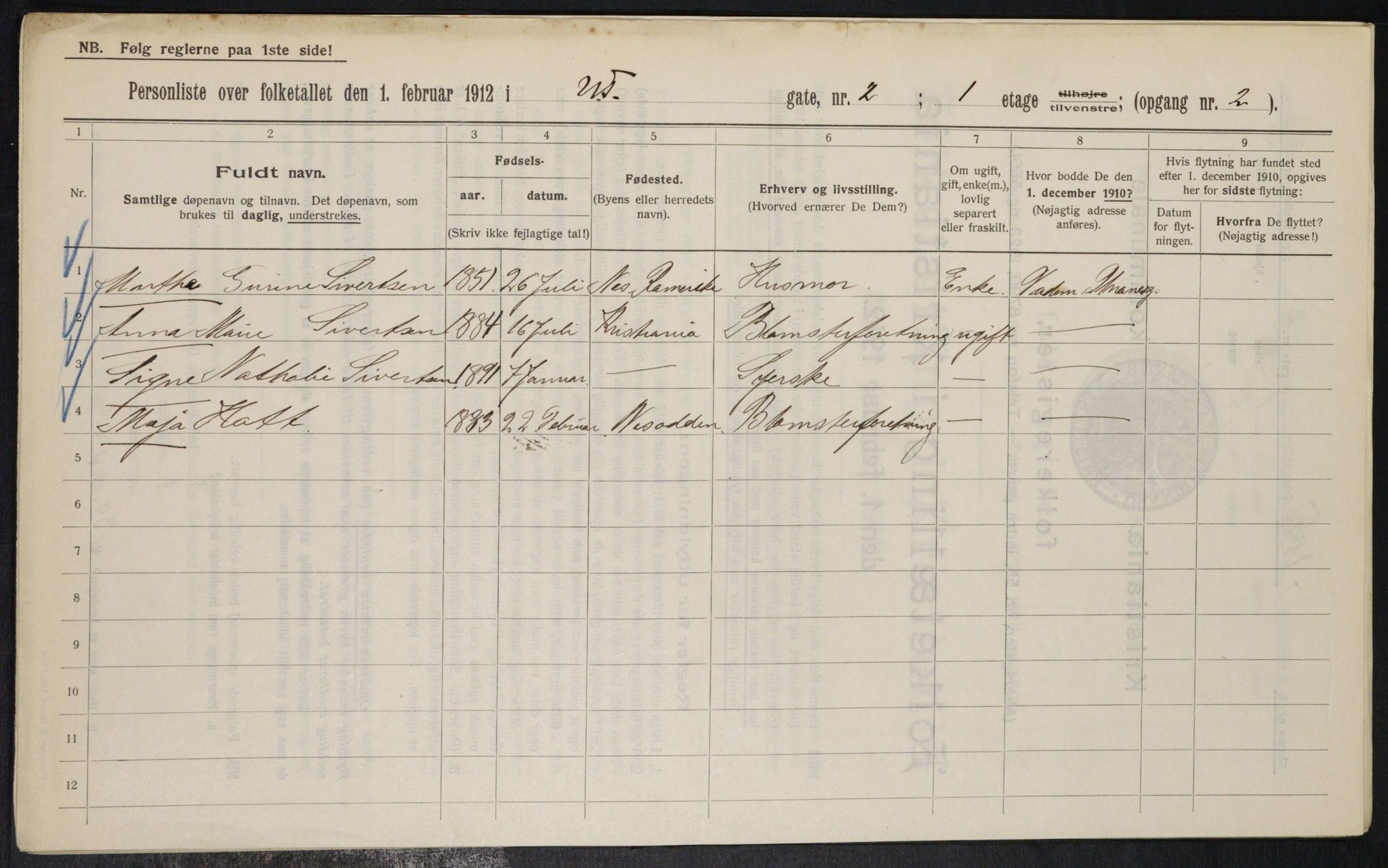 OBA, Municipal Census 1912 for Kristiania, 1912, p. 126209