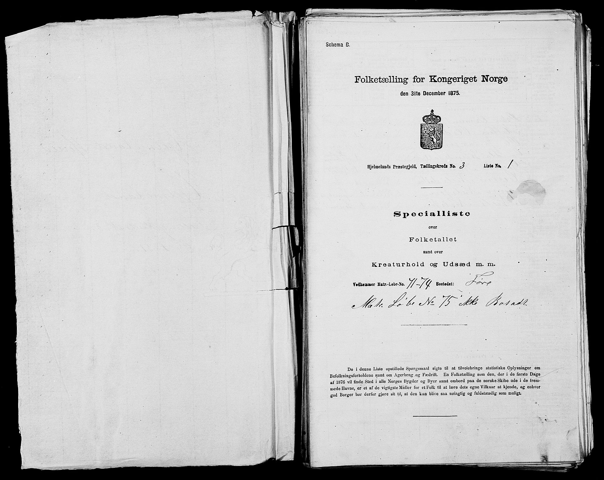 SAST, 1875 census for 1133P Hjelmeland, 1875, p. 319