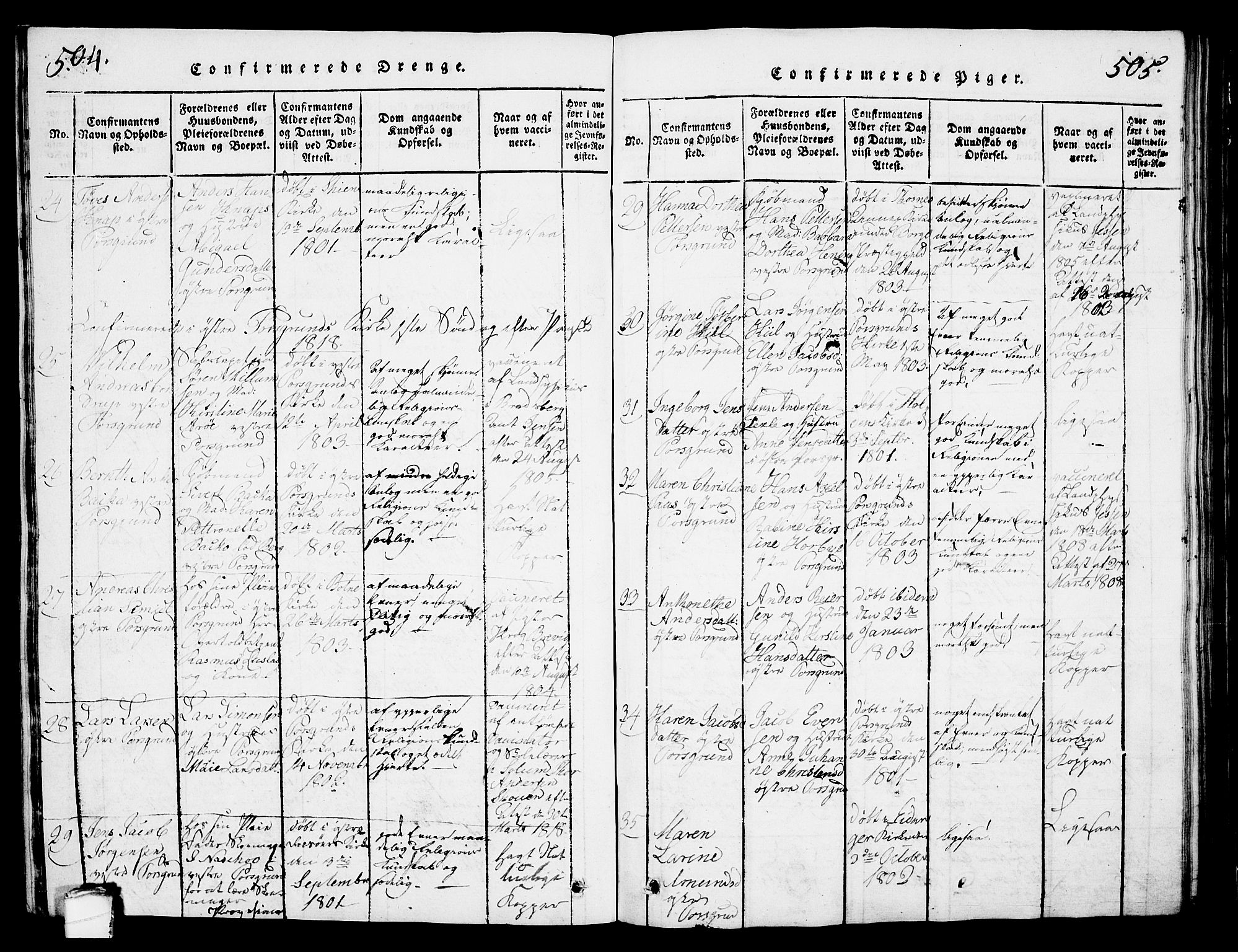 Porsgrunn kirkebøker , SAKO/A-104/G/Gb/L0001: Parish register (copy) no. II 1, 1817-1828, p. 504-505