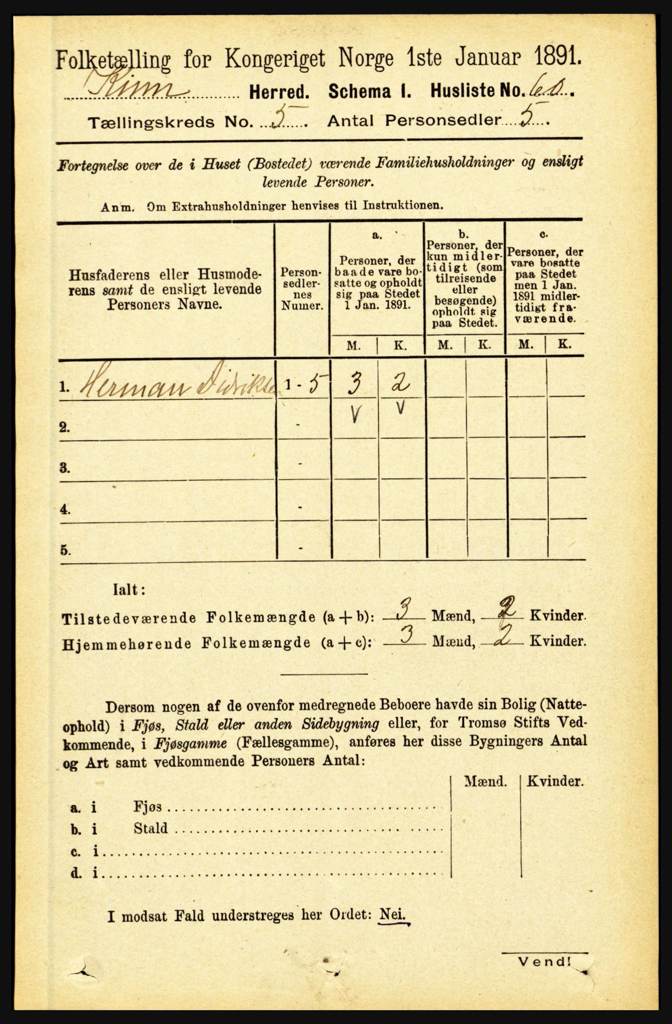 RA, 1891 census for 1437 Kinn, 1891, p. 1799