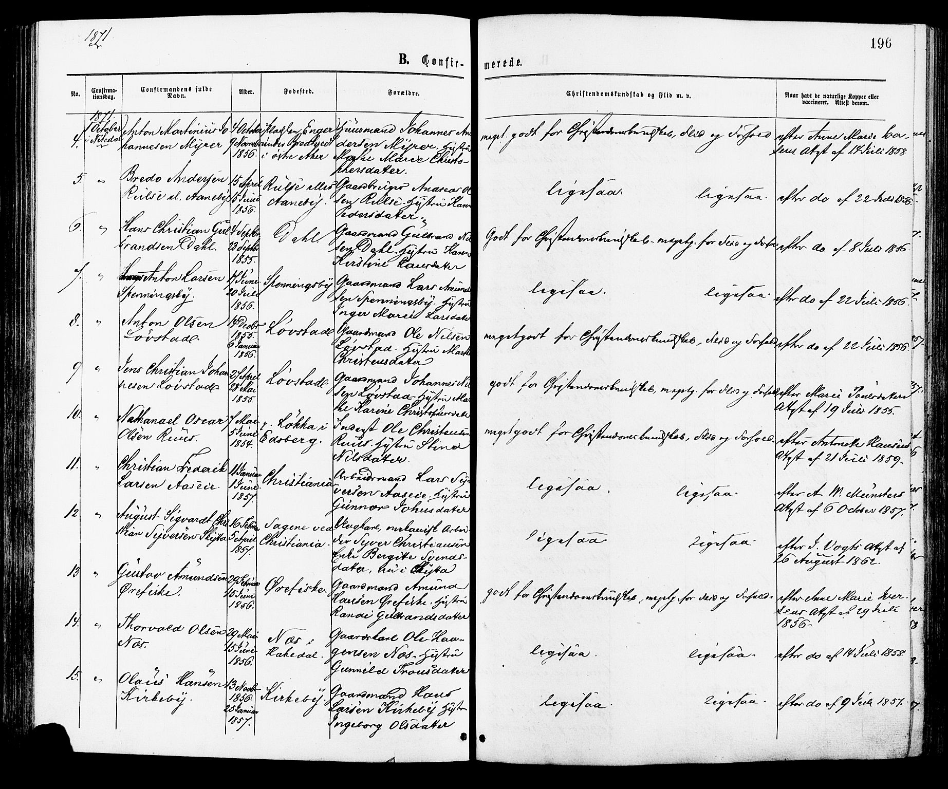 Nittedal prestekontor Kirkebøker, AV/SAO-A-10365a/F/Fa/L0006: Parish register (official) no. I 6, 1863-1878, p. 196