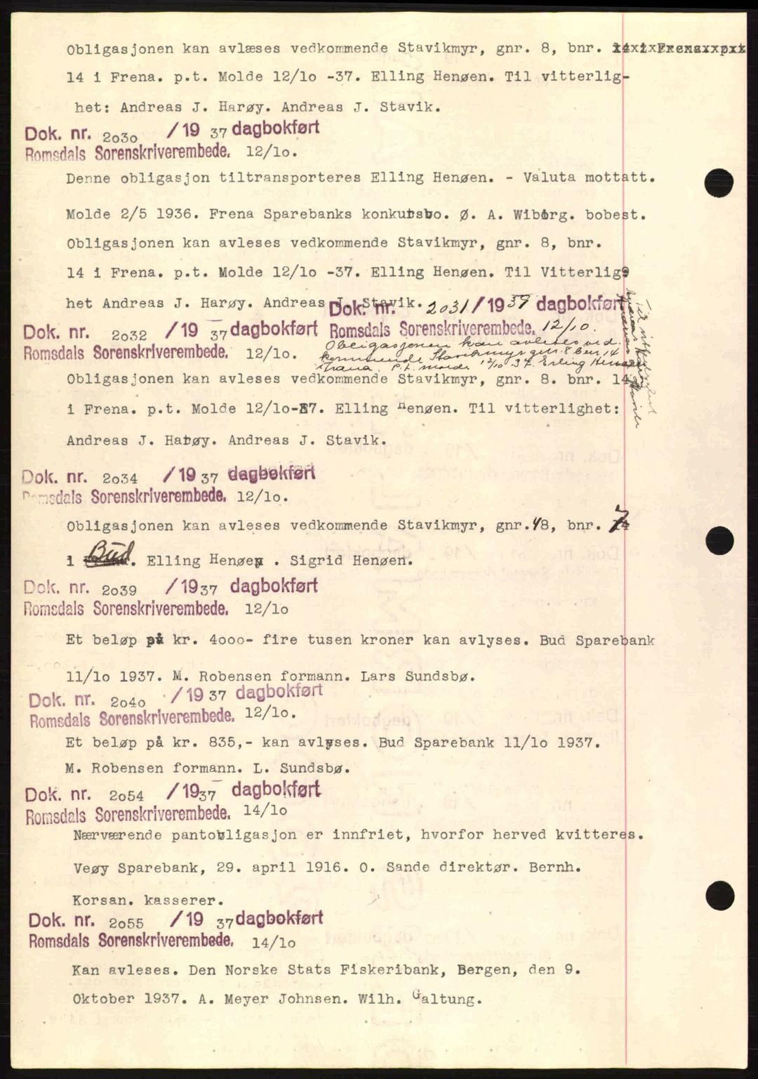 Romsdal sorenskriveri, AV/SAT-A-4149/1/2/2C: Mortgage book no. C1a, 1936-1945, Diary no: : 2030/1937