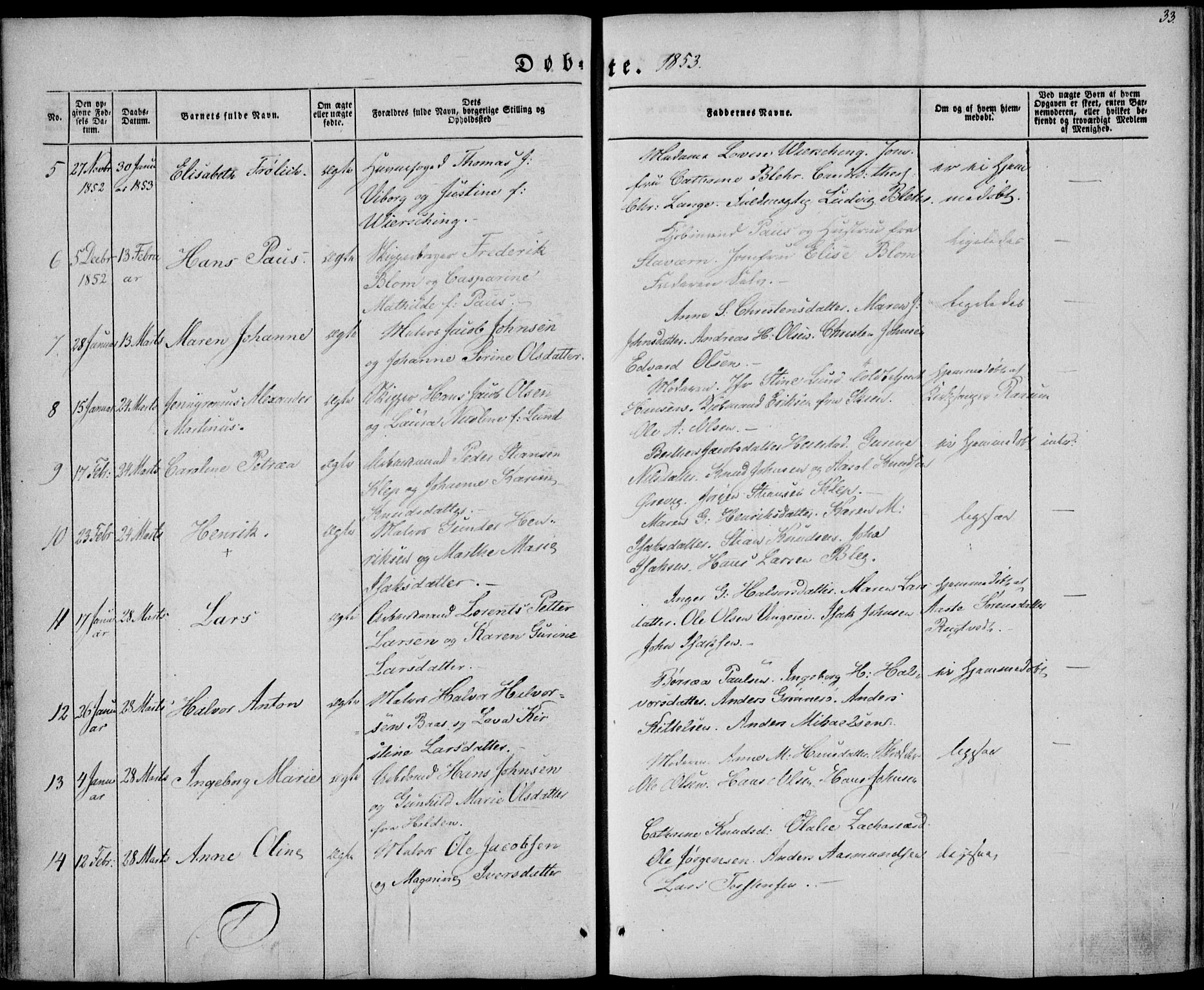 Brevik kirkebøker, AV/SAKO-A-255/F/Fa/L0005: Parish register (official) no. 5, 1847-1865, p. 33