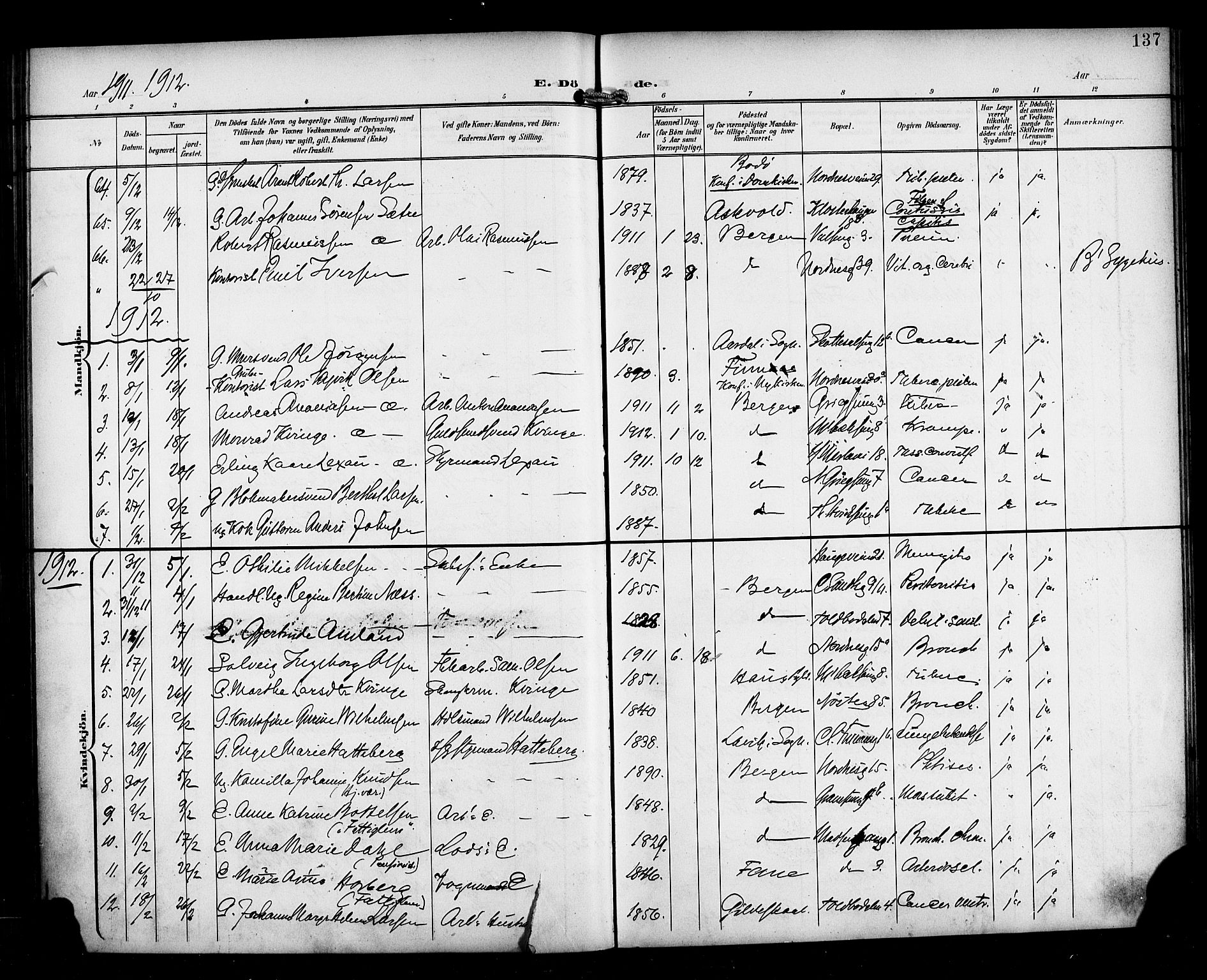 Nykirken Sokneprestembete, AV/SAB-A-77101/H/Haa/L0045: Parish register (official) no. E 5, 1899-1917, p. 137