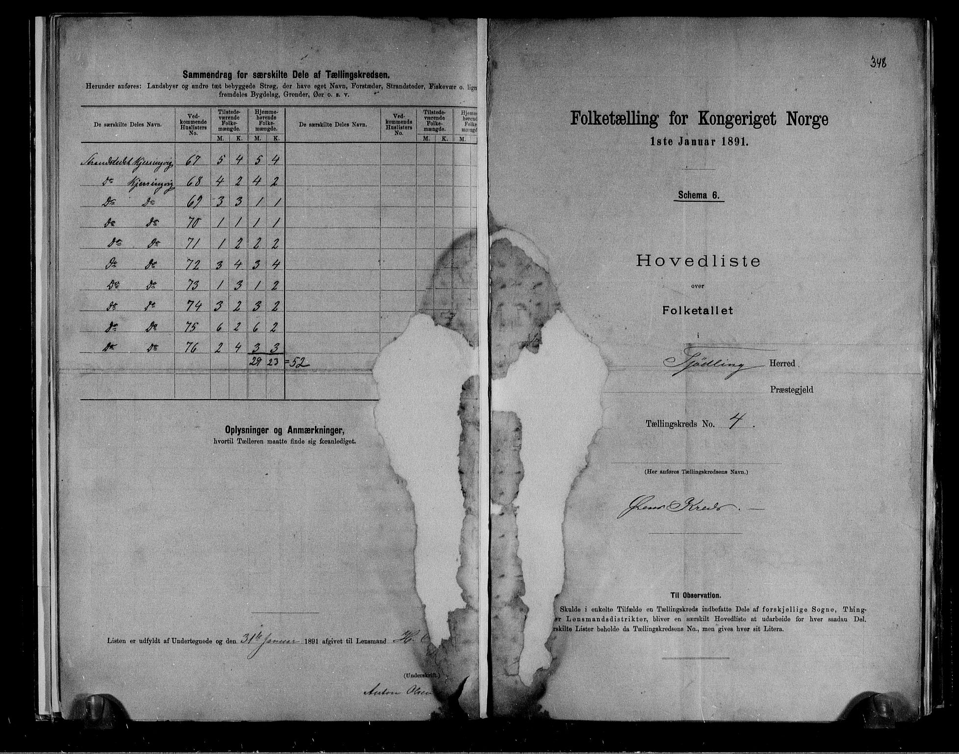 RA, 1891 census for 0725 Tjølling, 1891, p. 10