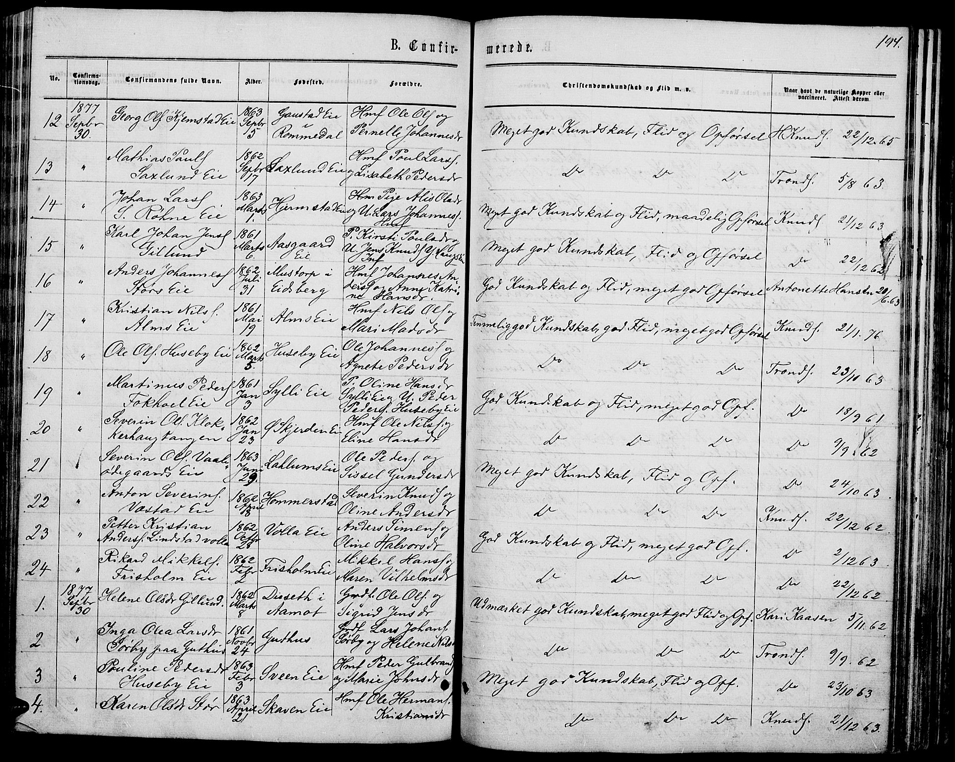 Stange prestekontor, AV/SAH-PREST-002/L/L0006: Parish register (copy) no. 6, 1864-1882, p. 194