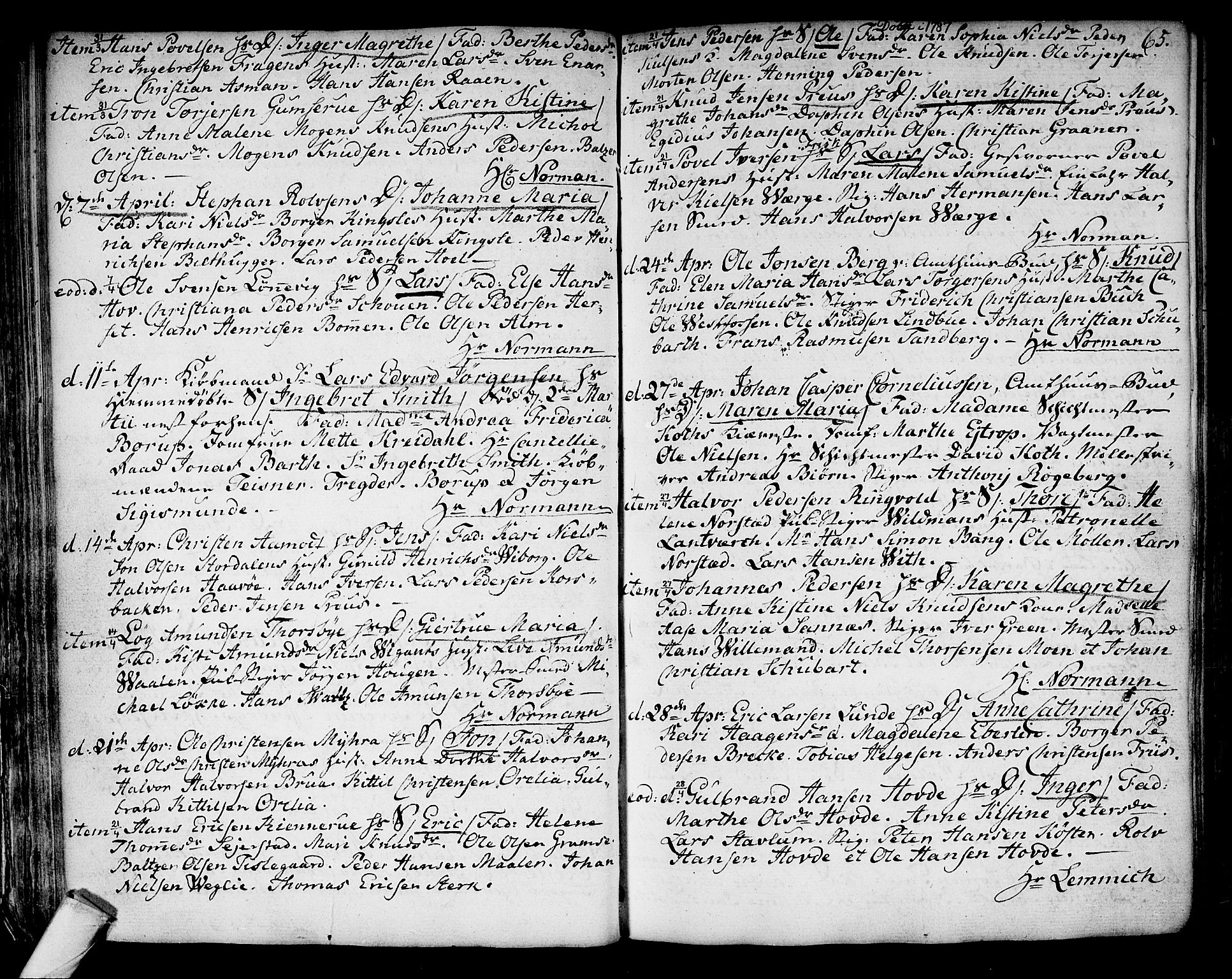 Kongsberg kirkebøker, SAKO/A-22/F/Fa/L0006: Parish register (official) no. I 6, 1783-1797, p. 65
