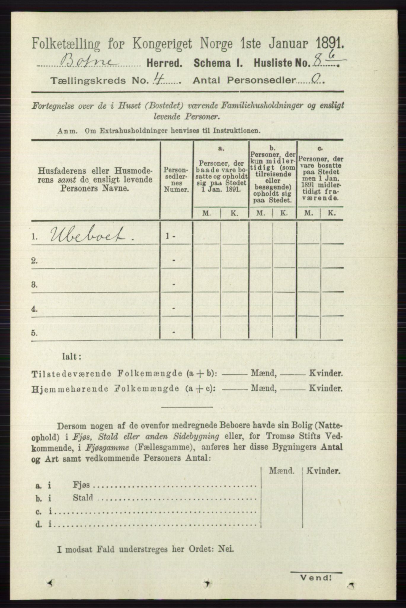 RA, 1891 census for 0715 Botne, 1891, p. 1552