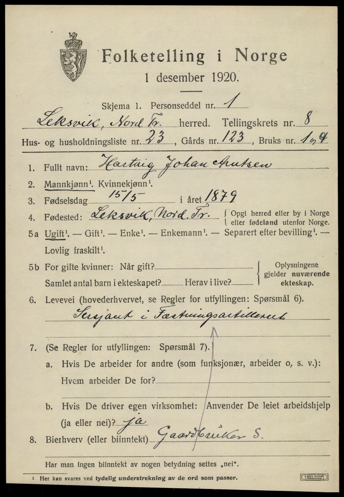 SAT, 1920 census for Leksvik, 1920, p. 6806