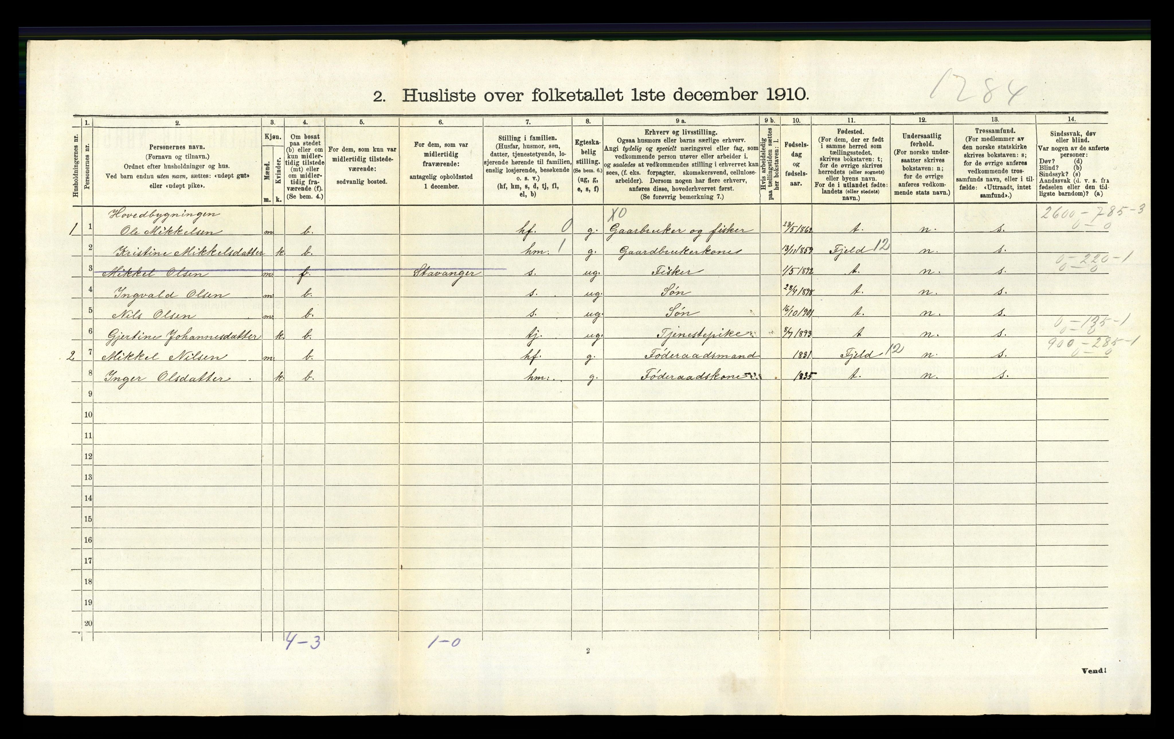 RA, 1910 census for Herdla, 1910, p. 657