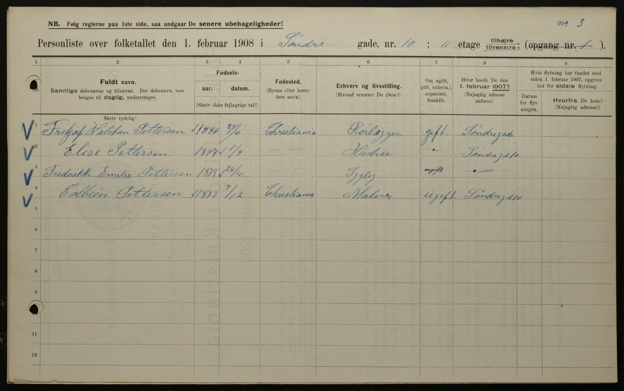 OBA, Municipal Census 1908 for Kristiania, 1908, p. 95619