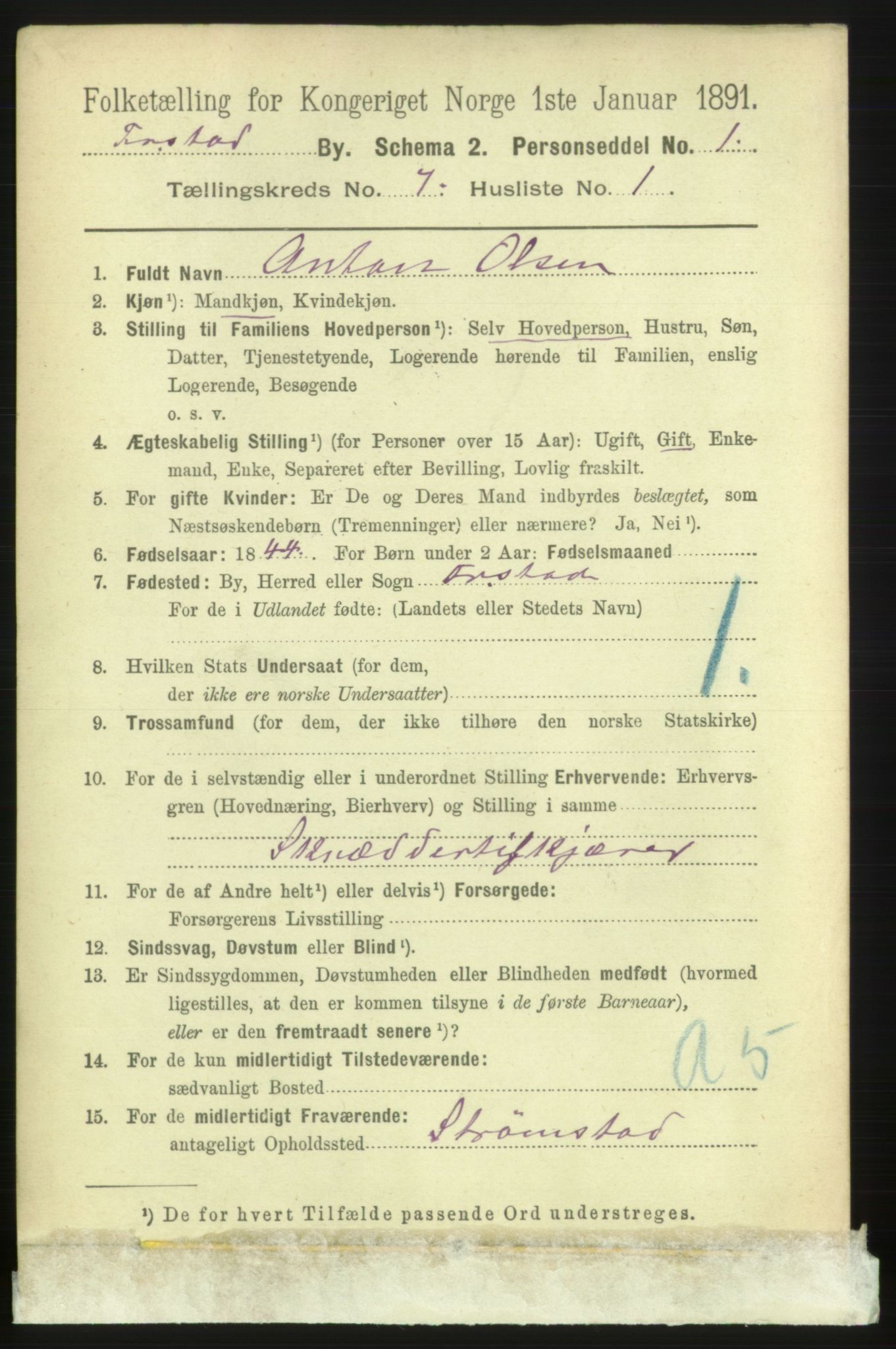 RA, 1891 census for 0103 Fredrikstad, 1891, p. 8710