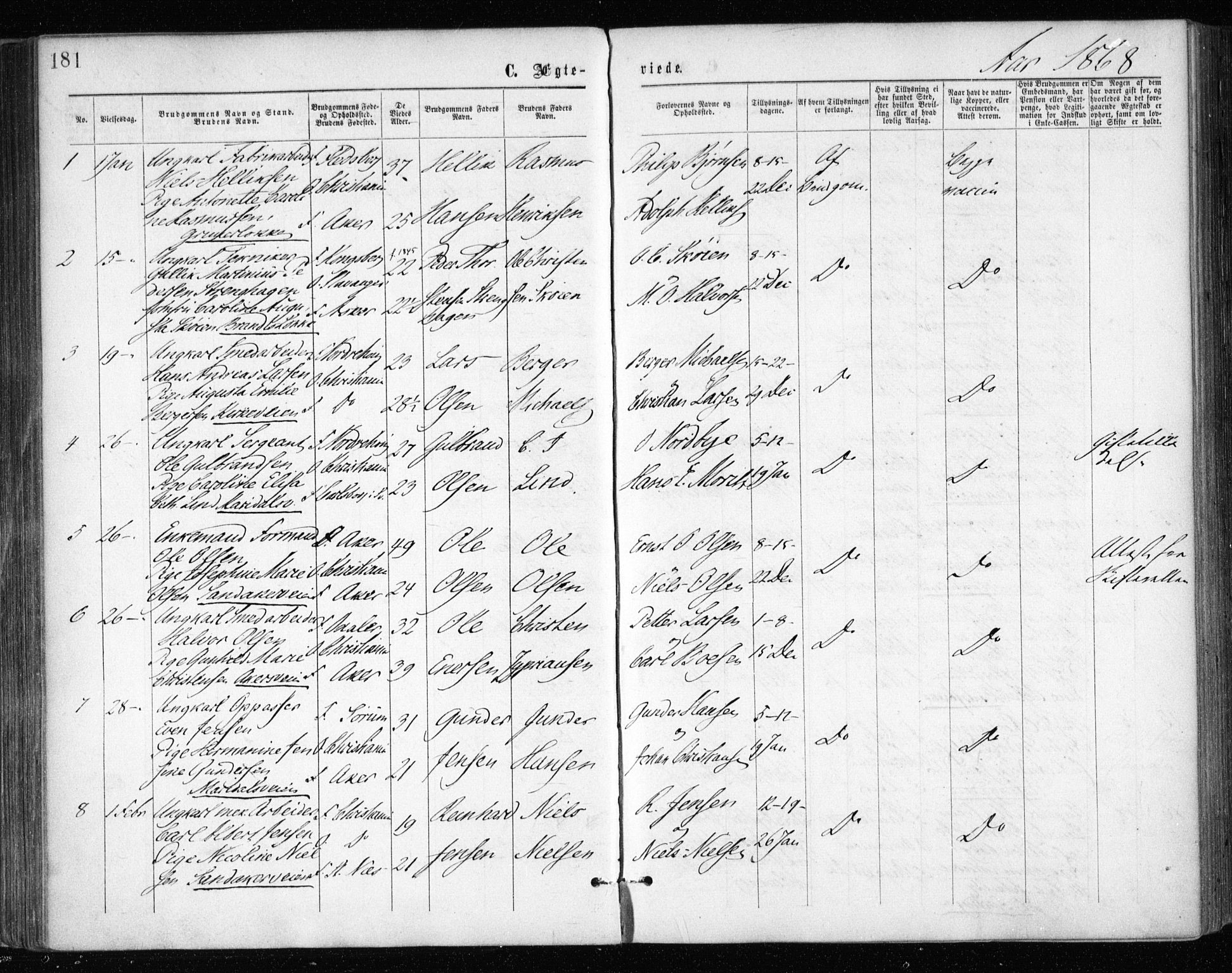 Gamle Aker prestekontor Kirkebøker, SAO/A-10617a/F/L0003: Parish register (official) no. 3, 1865-1873, p. 181