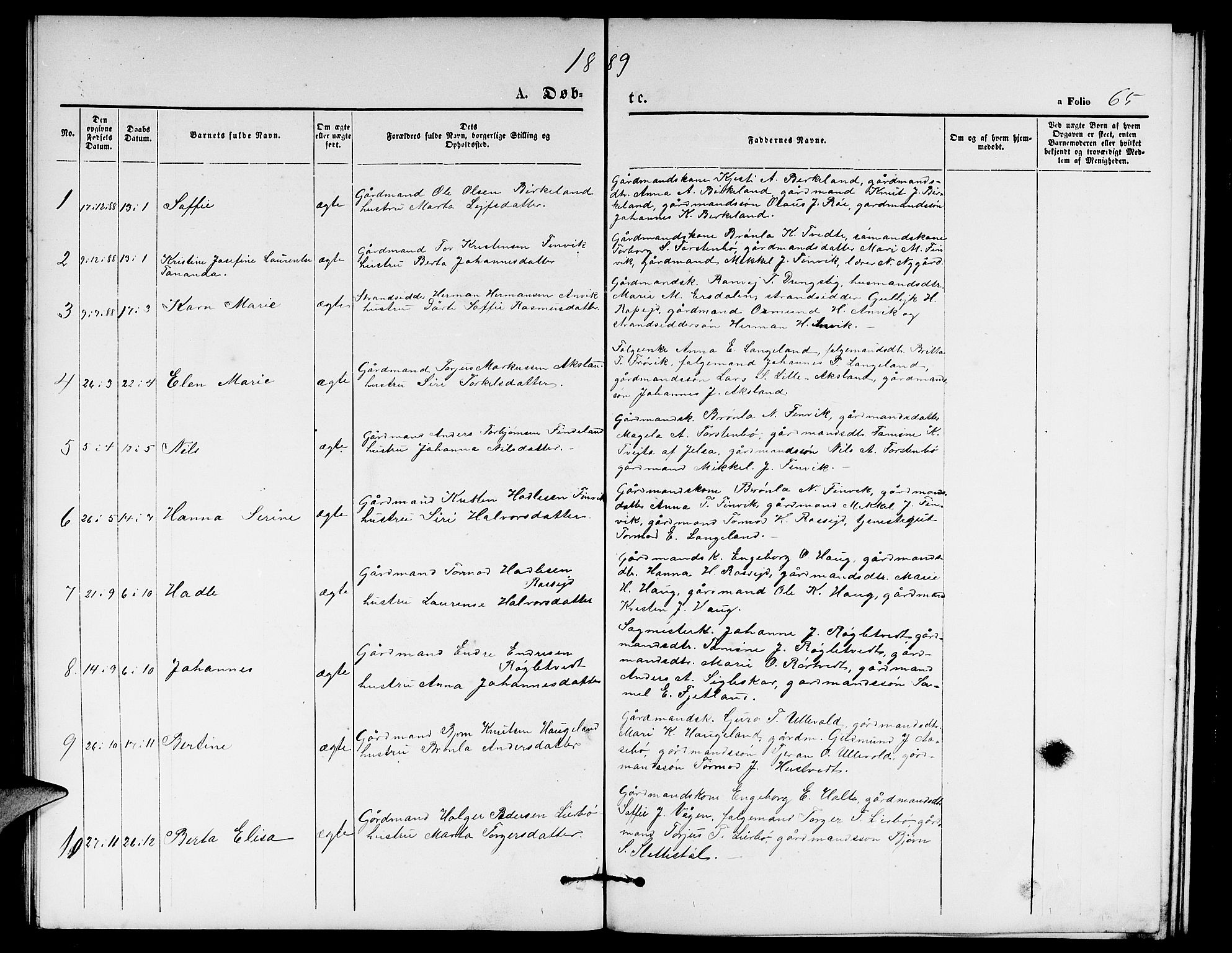 Vikedal sokneprestkontor, SAST/A-101840/01/V: Parish register (copy) no. B 4, 1868-1890, p. 65