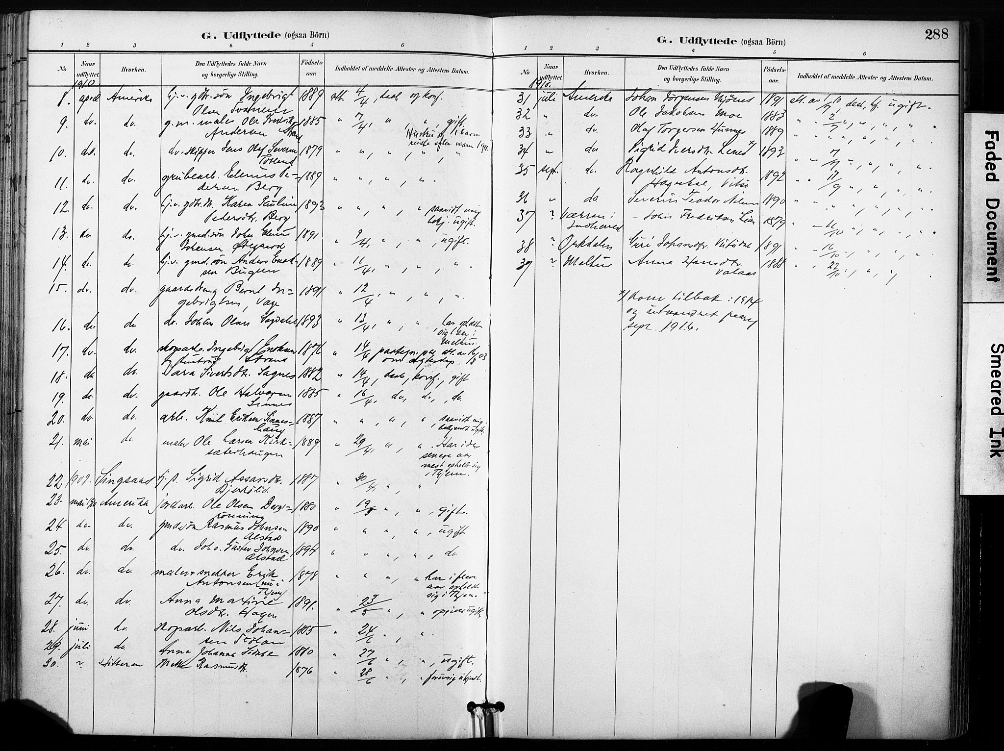Ministerialprotokoller, klokkerbøker og fødselsregistre - Sør-Trøndelag, SAT/A-1456/630/L0497: Parish register (official) no. 630A10, 1896-1910, p. 288