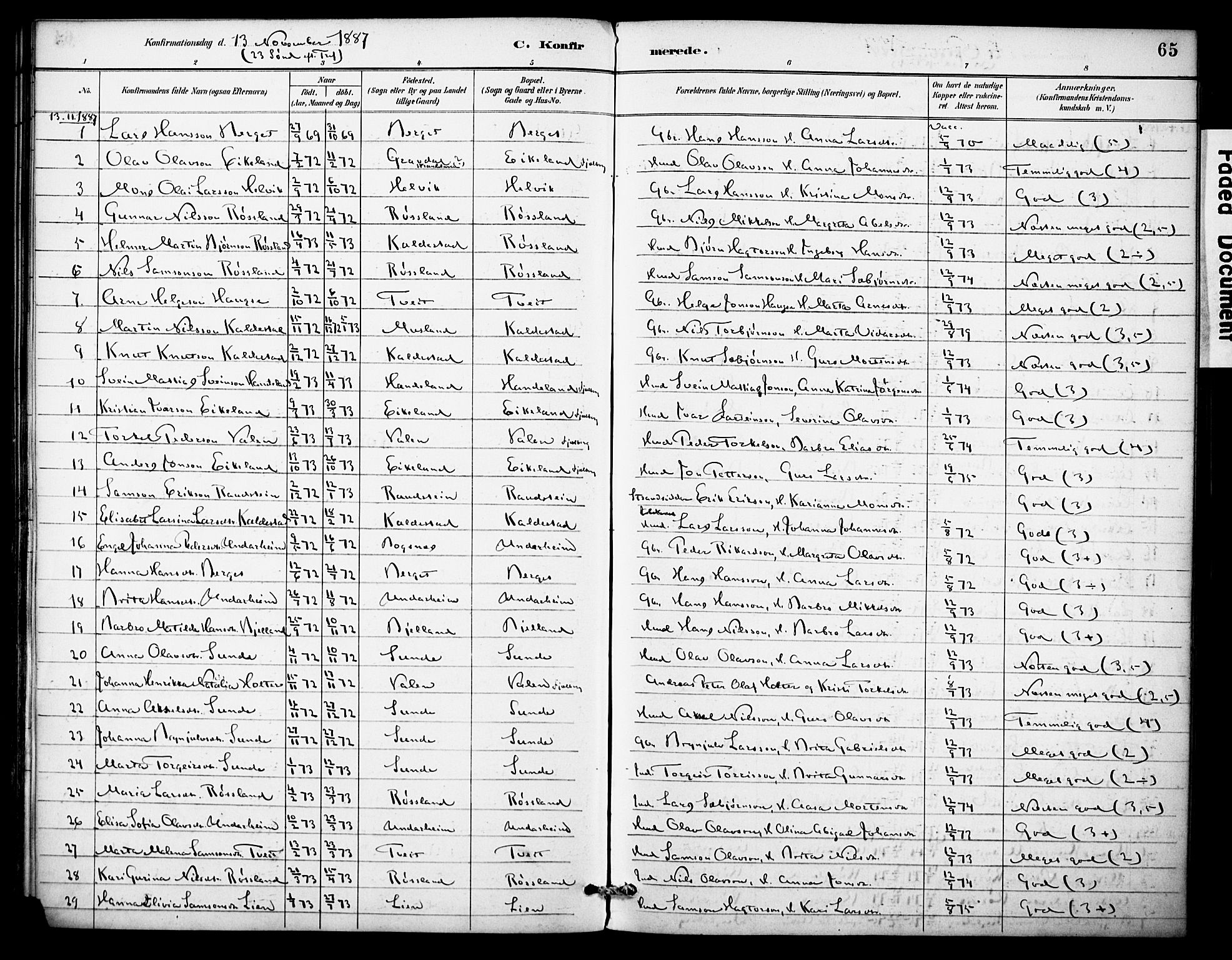 Kvinnherad sokneprestembete, AV/SAB-A-76401/H/Haa: Parish register (official) no. D 1, 1887-1910, p. 65