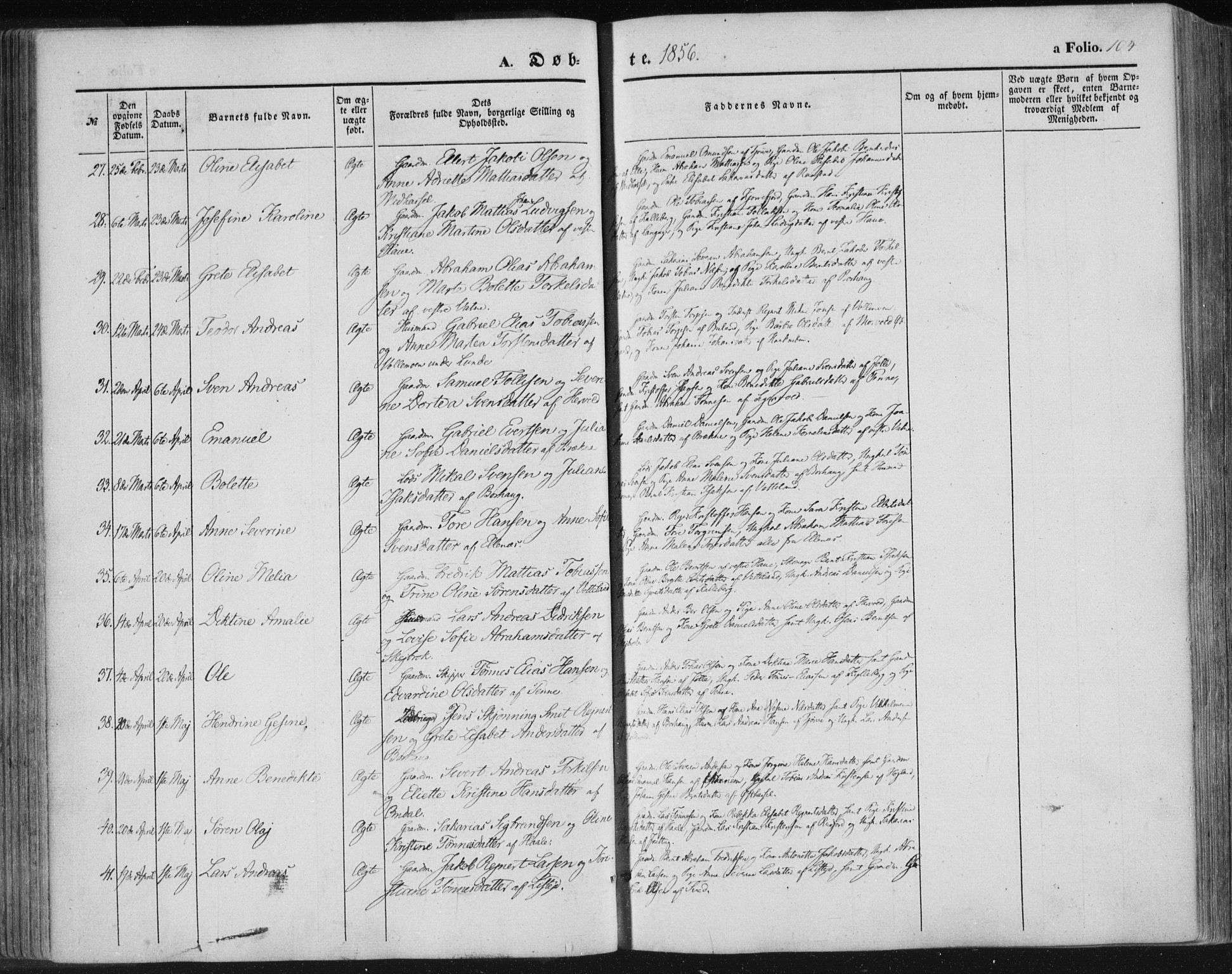 Lista sokneprestkontor, SAK/1111-0027/F/Fa/L0010: Parish register (official) no. A 10, 1846-1861, p. 104