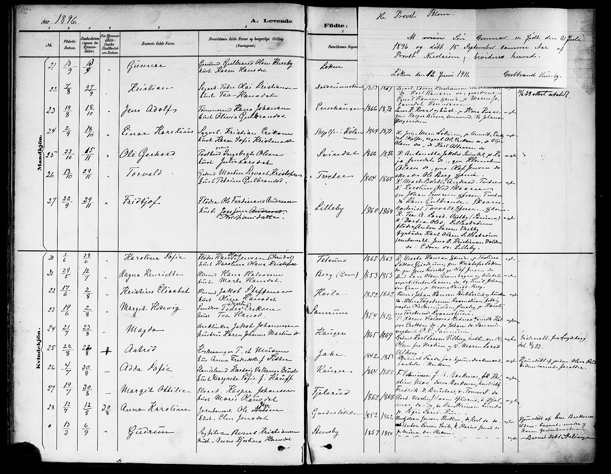 Fet prestekontor Kirkebøker, SAO/A-10370a/F/Fa/L0015: Parish register (official) no. I 15, 1892-1904, p. 21