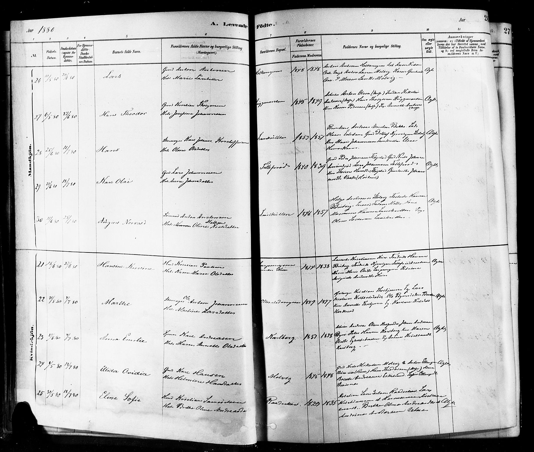 Rygge prestekontor Kirkebøker, AV/SAO-A-10084b/F/Fa/L0007: Parish register (official) no. 7, 1878-1904, p. 24